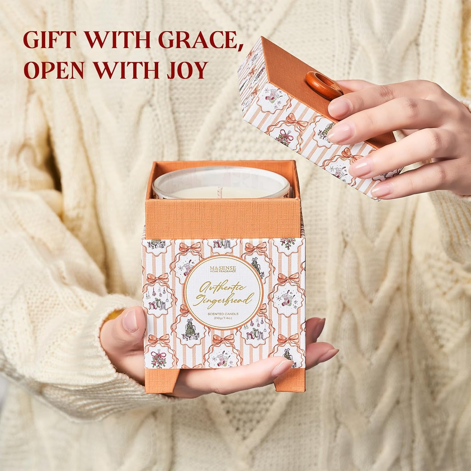 M&SENSE Christmas Holiday Candle,Authentic Gingerbread,Natural Soy Wax,7.4 Oz Soy Wax, Winter Candle Home Decor for Women and Girls image number 4
