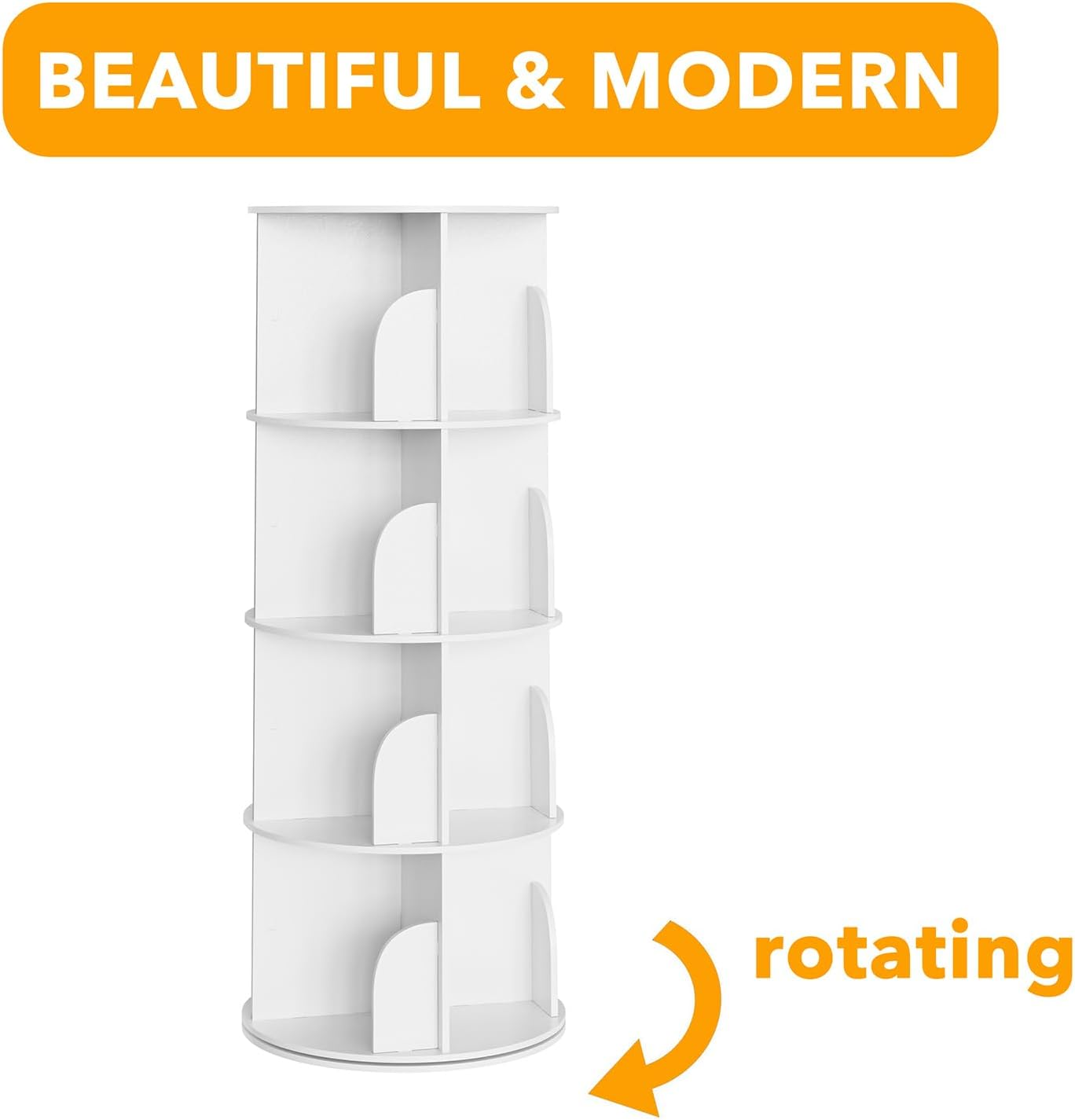 Spaceaid 4 Tier Rotating Bookshelf Tower, Spinning Bookcase Lazy Susan, Revolving 360 Book Shelf Storage round Carousel, Vertical Rotate Turning Spiral Corner Organizer, White image number 5