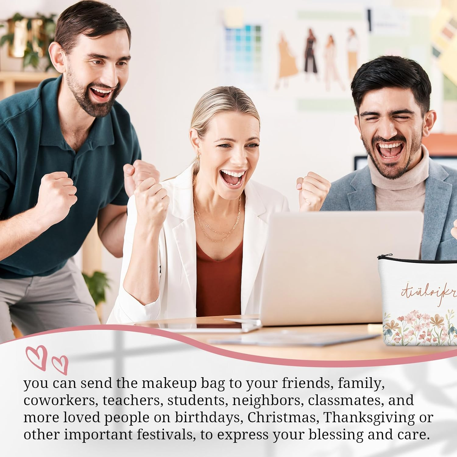 Geiserailie Pack of 3 Cosmetic Bag Small Makeup Bag with Saying Toiletry Bag Makeup Bag with Zip Gift for Women Girlfriend Mum Colleague for Bathroom Backpack Luggage image number 5