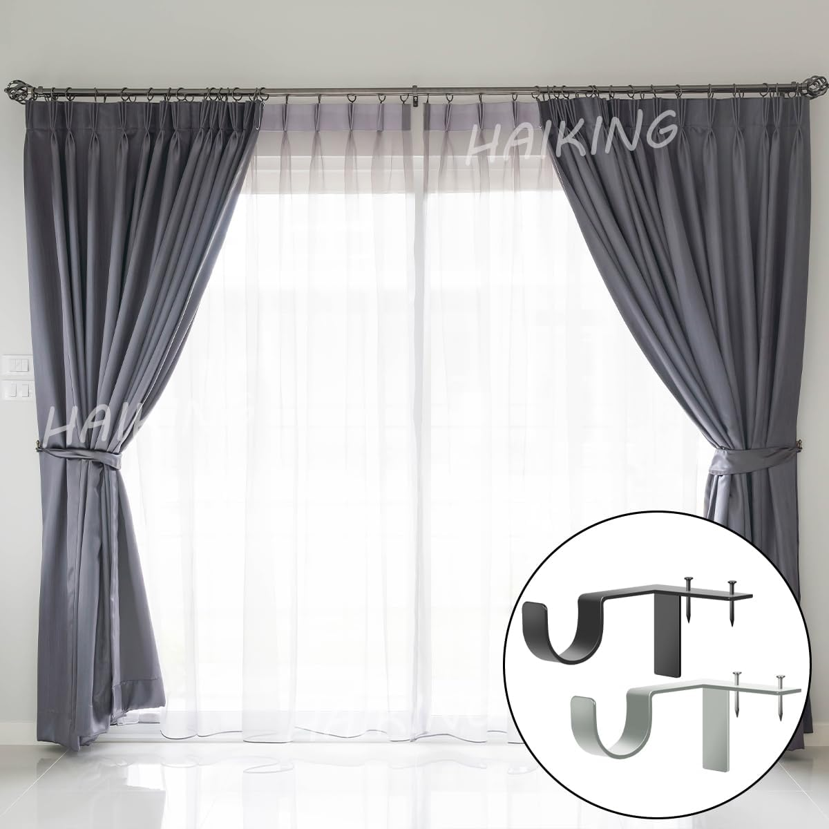 HAIKING Curtain Rod Bracket, 4 PCS Adjustable Curtain Rod Holders for Bedroom Kitchen Window Valance Decoration (Black & Silver) image number 5