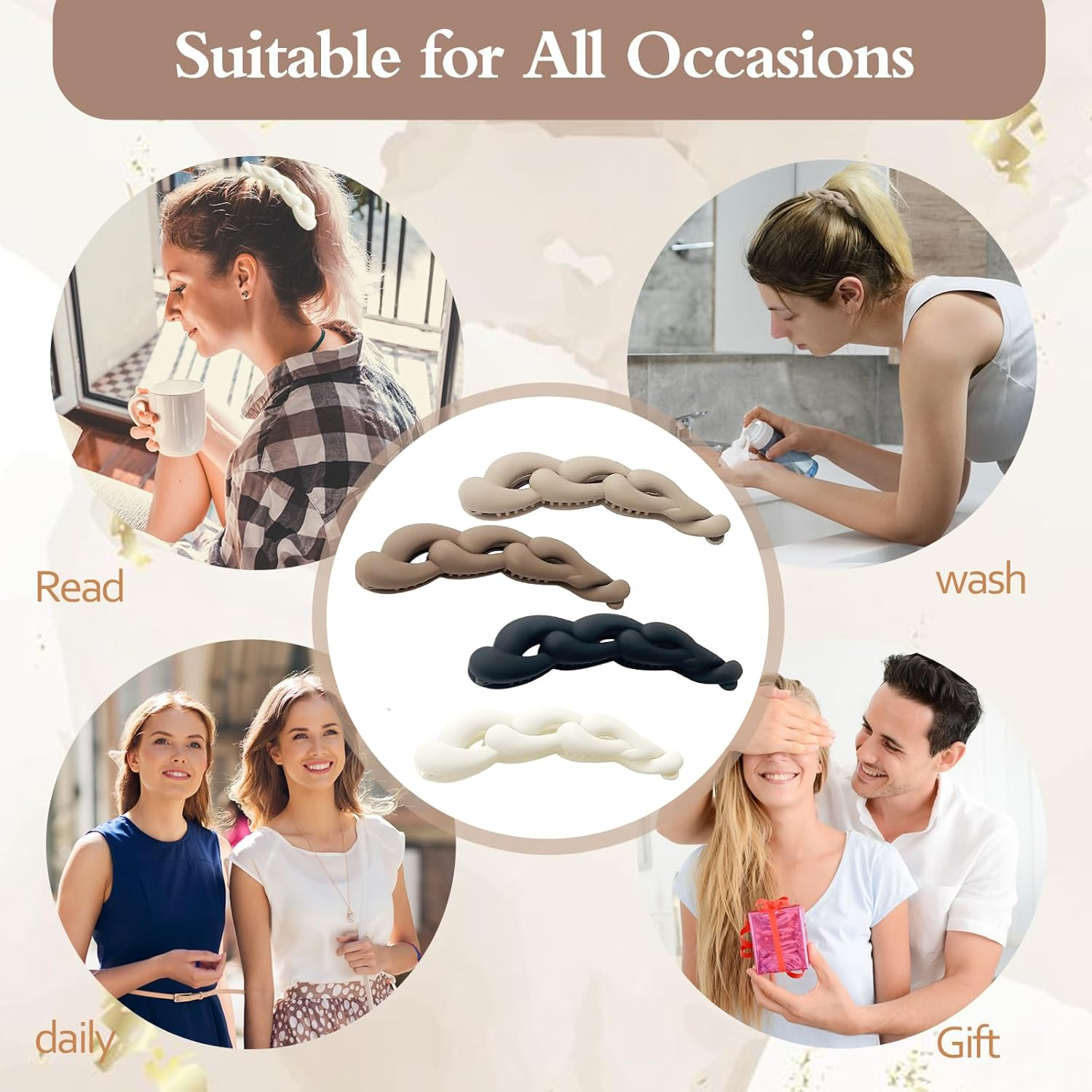 NATOSU 4 Pieces Banana Hair Clips, Vintage Banana Clip, Ponytail Holder, Banana Clips, Fish Clips, Non-Slip Ponytail Holder Clip for Women image number 3