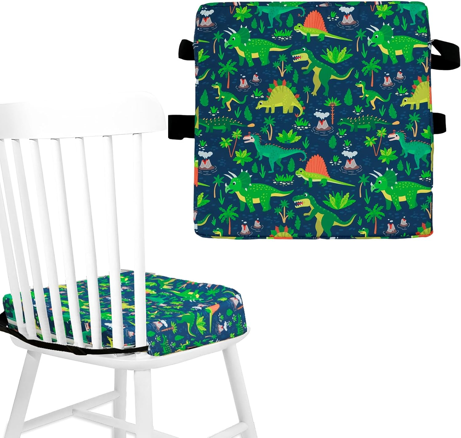 Toddler Booster Seat for Dining Table, Portable Booster Seat with Adjustable Safety Belt and Fastening Strap, Non-Slip Bottom Increasing Booster Cushion for Travel Home Toddler (Blue)