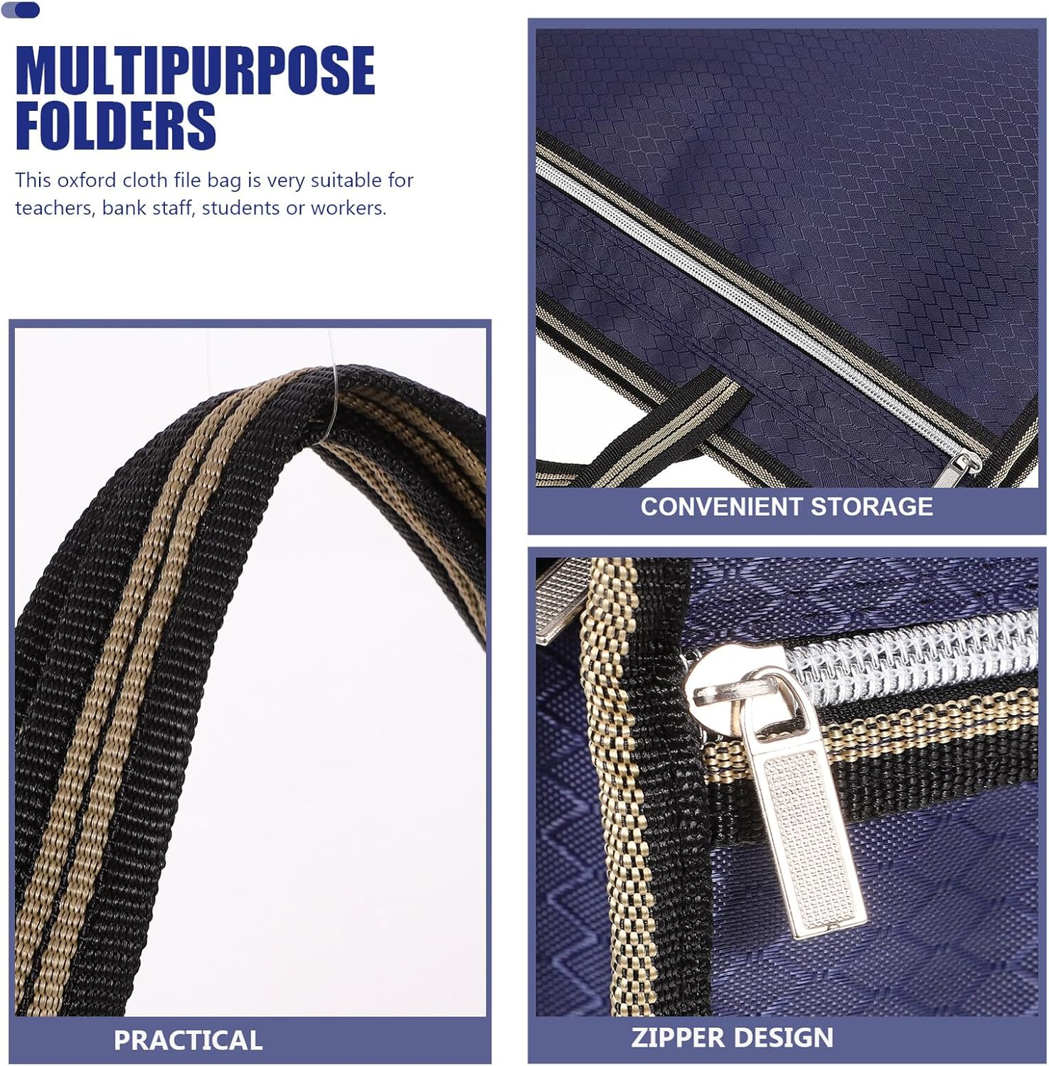 ELAYARD A4 Oxford Cloth File Pouch Double Zipper Canvas Document Holder Portable Office Folder with Pockets Navy Blue for Document Storage and Travel image number 2