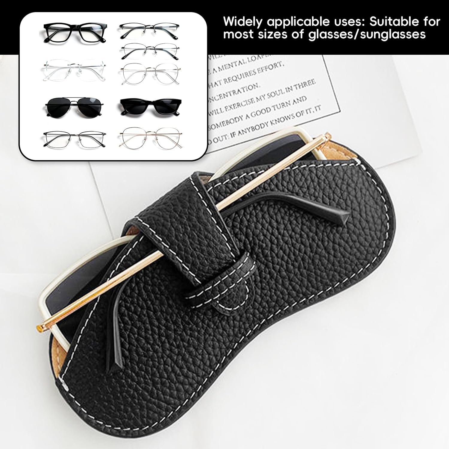 Xlihdzum 1 PCS Portable Soft Genuine Leather Glasses Case, Slim Travel Sunglasses Pouch,Glasses Case for Most Glasses - Durable Soft Sunglasses Case for Men Women
