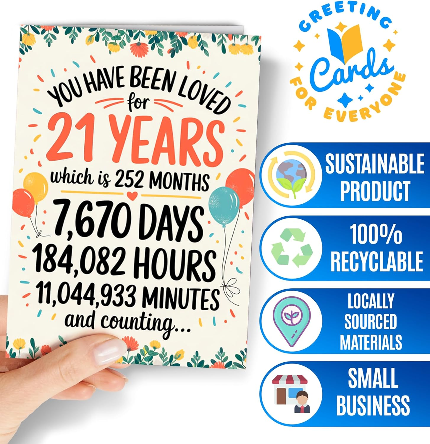 21St Birthday Card - 21 Birthday Card for Girls or Boys - Happy Birthday Card for 21 Year Old Daughter, Son, Niece, Nephew, Sister or Friend - You Have Been Loved for 21 Years Bday Card - NUM 163 image number 1