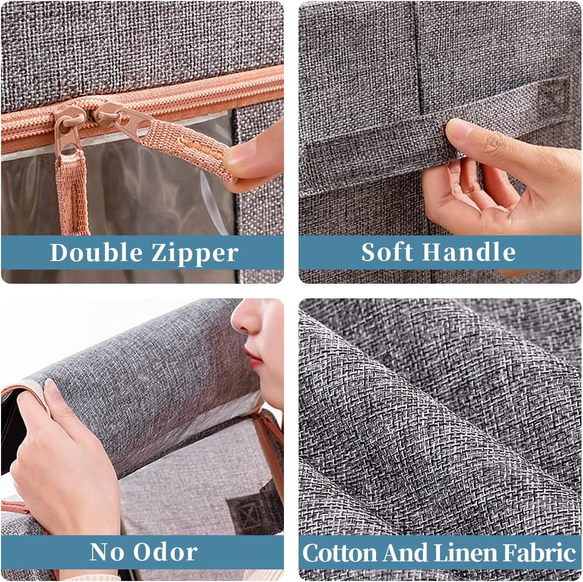 Miss Rui Clothes Storage Organizer Bag Linen 2 Pack Large 66L Capacity Closet Organiser Bins Containers Steel Frame Storage Box for Clothing with Clear Window & Reinforced Handles (Grey) image number 2