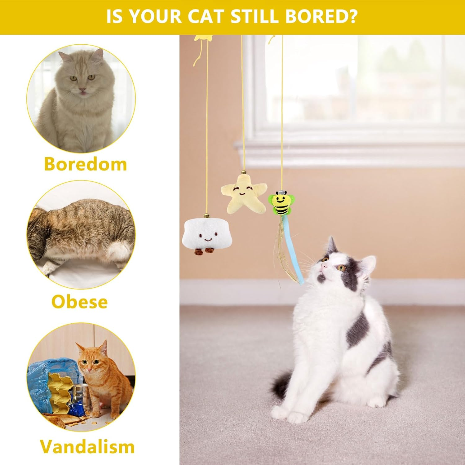 TNSLAND Interactive Cat Toy, Pack of 8 Cat Toy, Self-Employment Hanging Door Frame, Hanging Cat Toy with Bell and Feathers Teaser for Kittens Chase image number 2