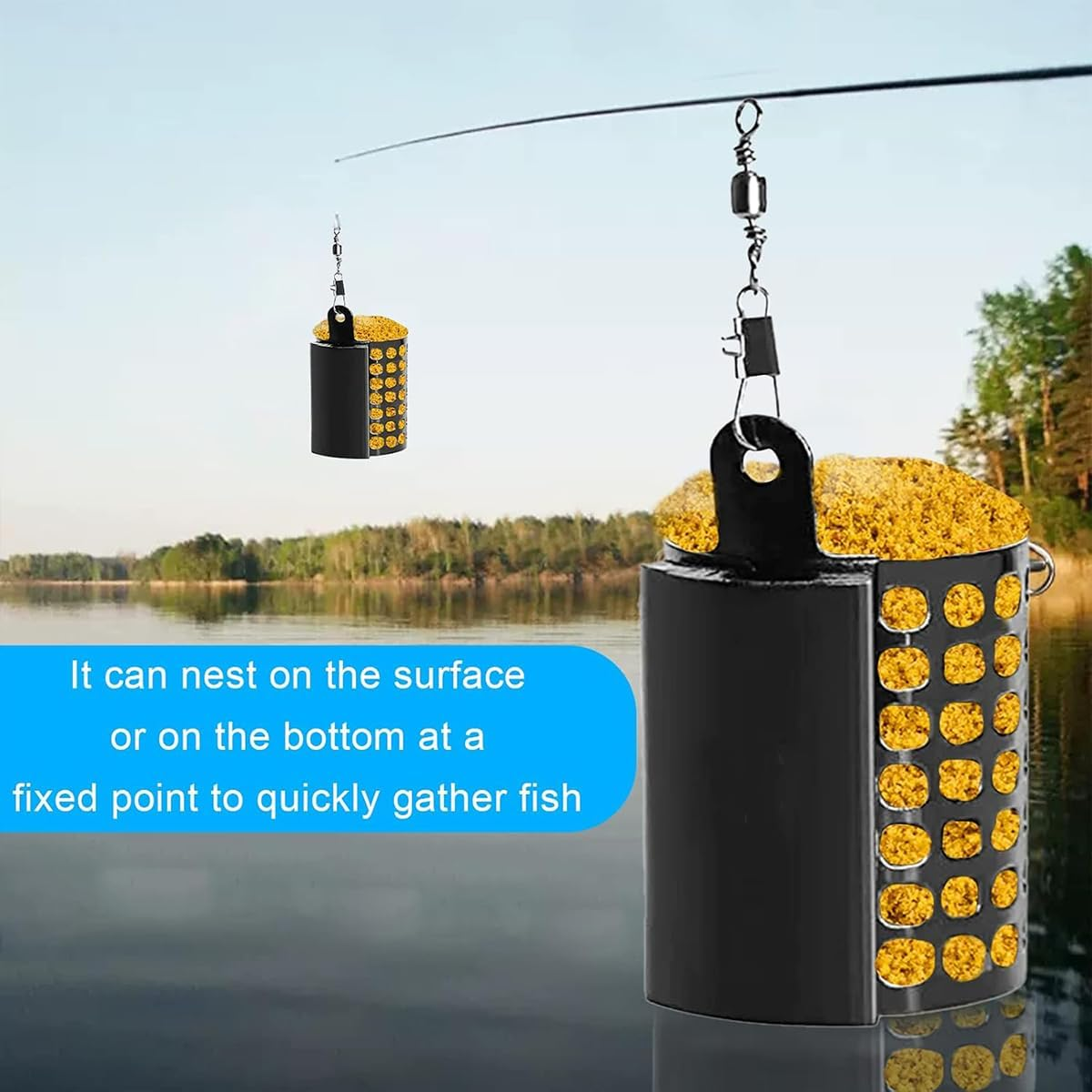 AIMALL 3-Piece Stainless Steel Fishing Bait Cage, Durable round and Square Feeder Set with Snap Fasteners, Ideal for Carp and Freshwater Fishing image number 2