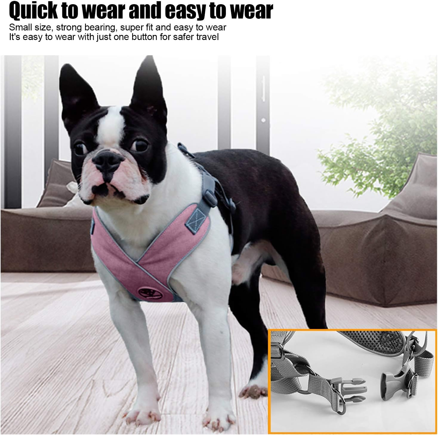 Dog Harness, Escape Proof Reflective Cat Walking Harness, Adjustable Soft Breathable Mesh Dog Vest Pet Chest Strap for Dogs Cats Outdoor Walking, Running,Training (Pink) image number 1