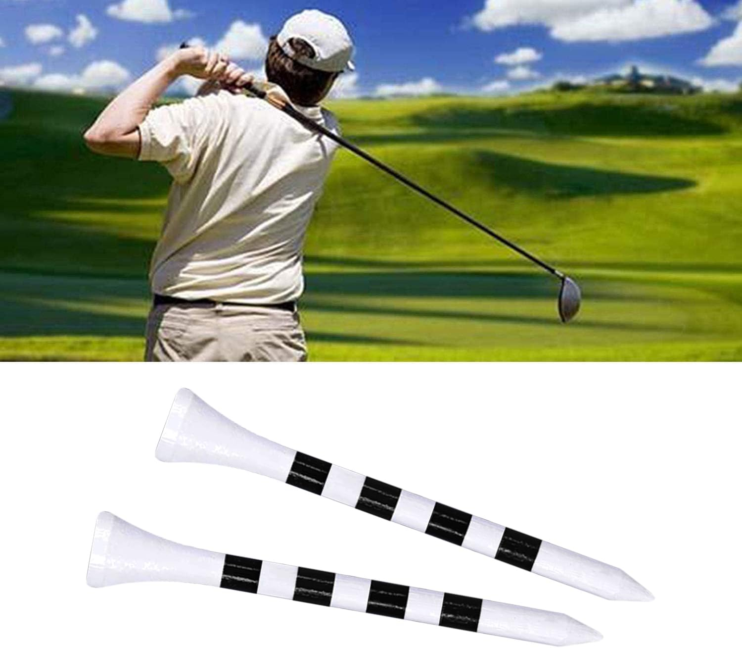 Zivisk Wooden Golf Tees 2-3/4 Inch or 3-1/4 Inch Pack of 100,Reduce Friction & Side Spin,More Durable & Stable Golf Wood Tees(White & Color-Stripe) image number 6