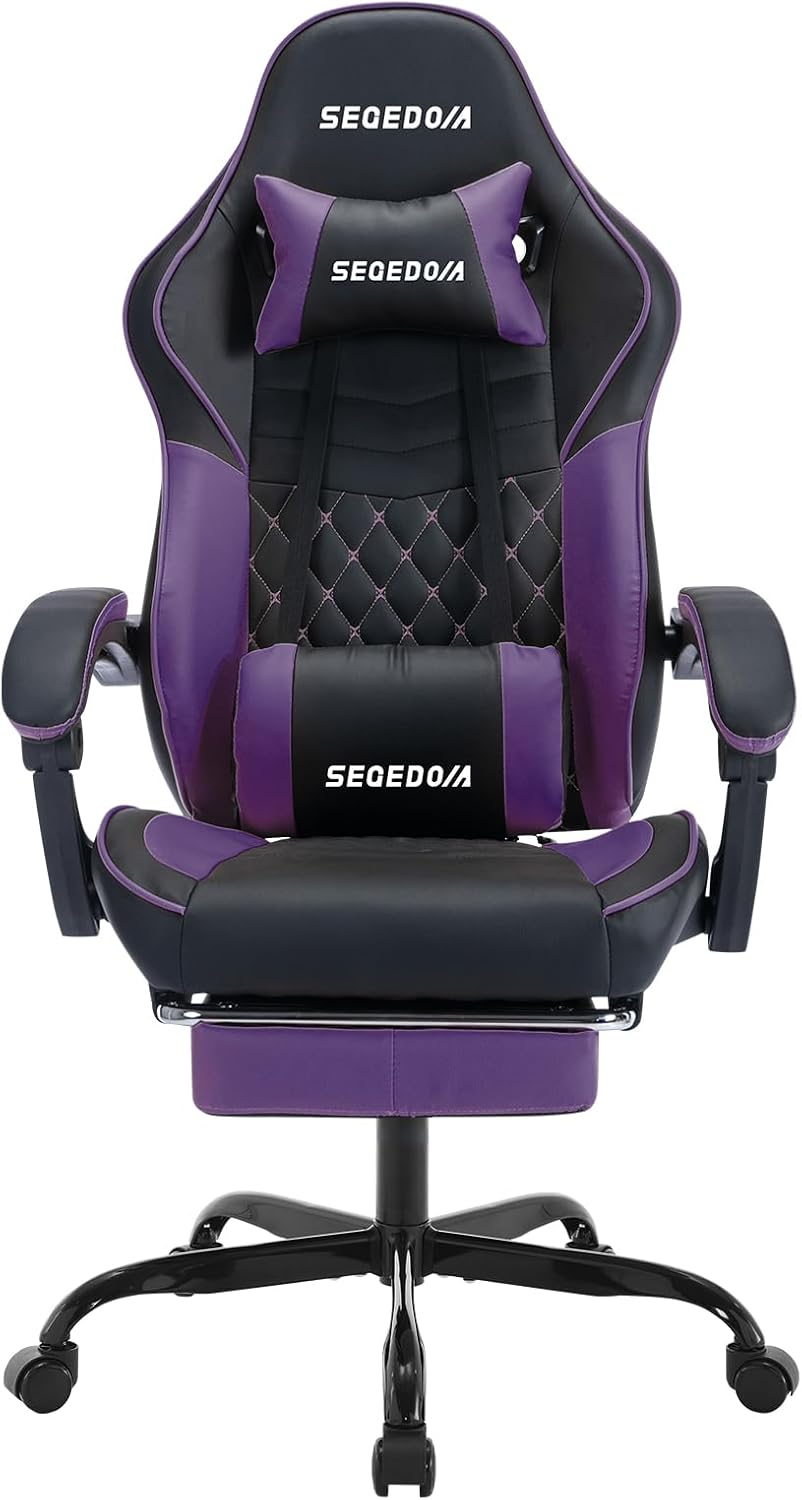 SEGEDOM Ergonomic Video Gamer Chairs Gaming Computer Chairs Gamer Chairs for Adults Massage Lumbar Support Swivel Height Adjustable Headrest Backrest(Blackpurple) image number 6
