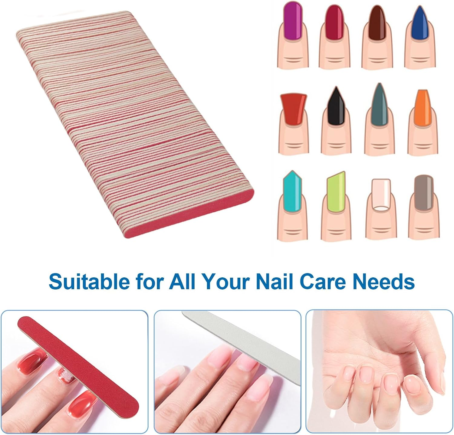 Mini Nail Files (100 Pack), 180/240 Grit Wooden Emery Board Nail File Double Sided Small Wood Emory Fingernail Files for Natural Nails Professional Reusable Manicure Pedicure image number 4