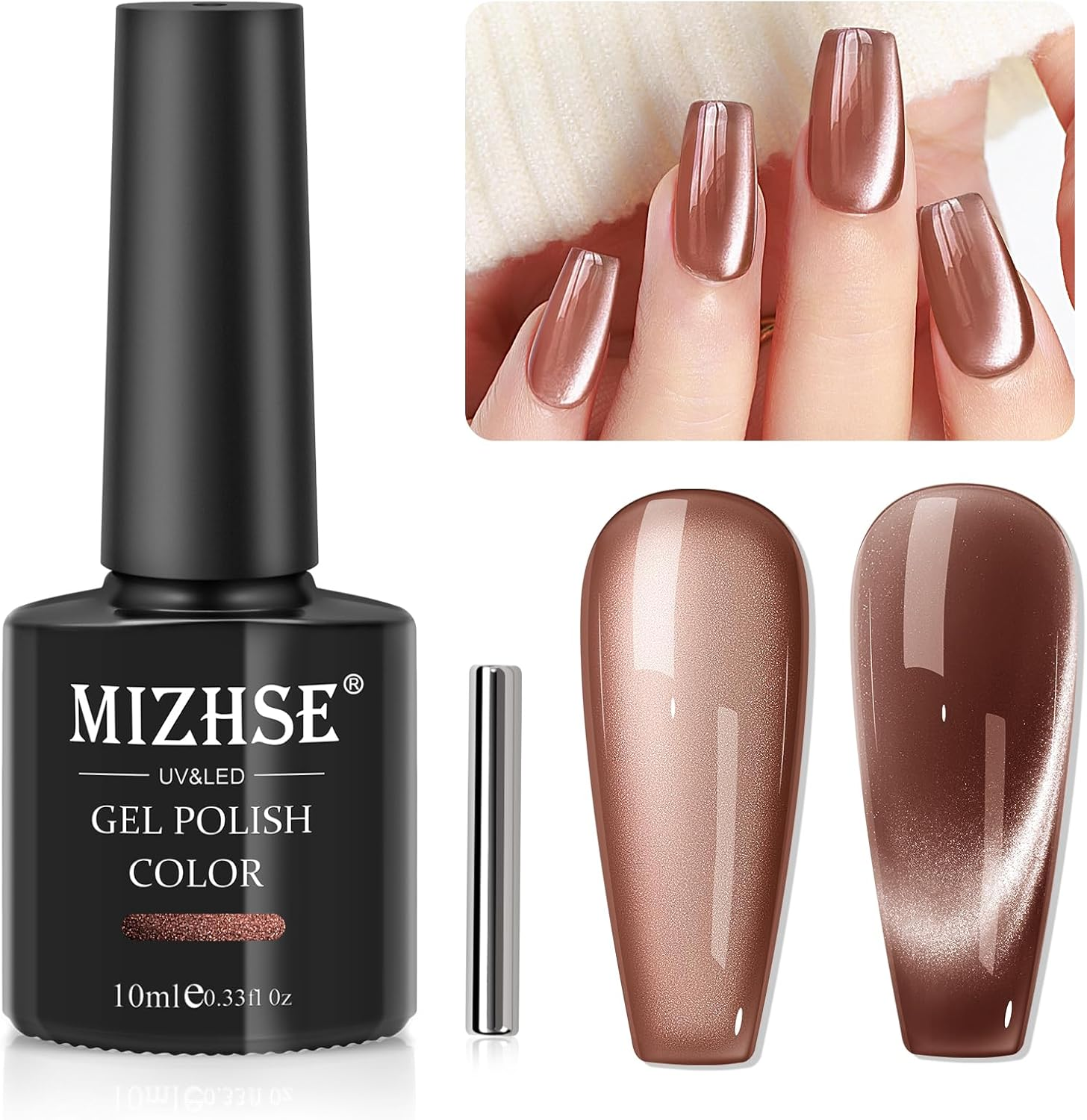 MIZHSE Universal Silver Cat Eye Gel Nail Polish, Magnetic Gel Polish Shiny Glitter Nail Gel with Magnet Stick, 10 Ml Galaxy Cateye Nail Polish Soak off UV/LED Nail Art Salon Manicure DIY at Home