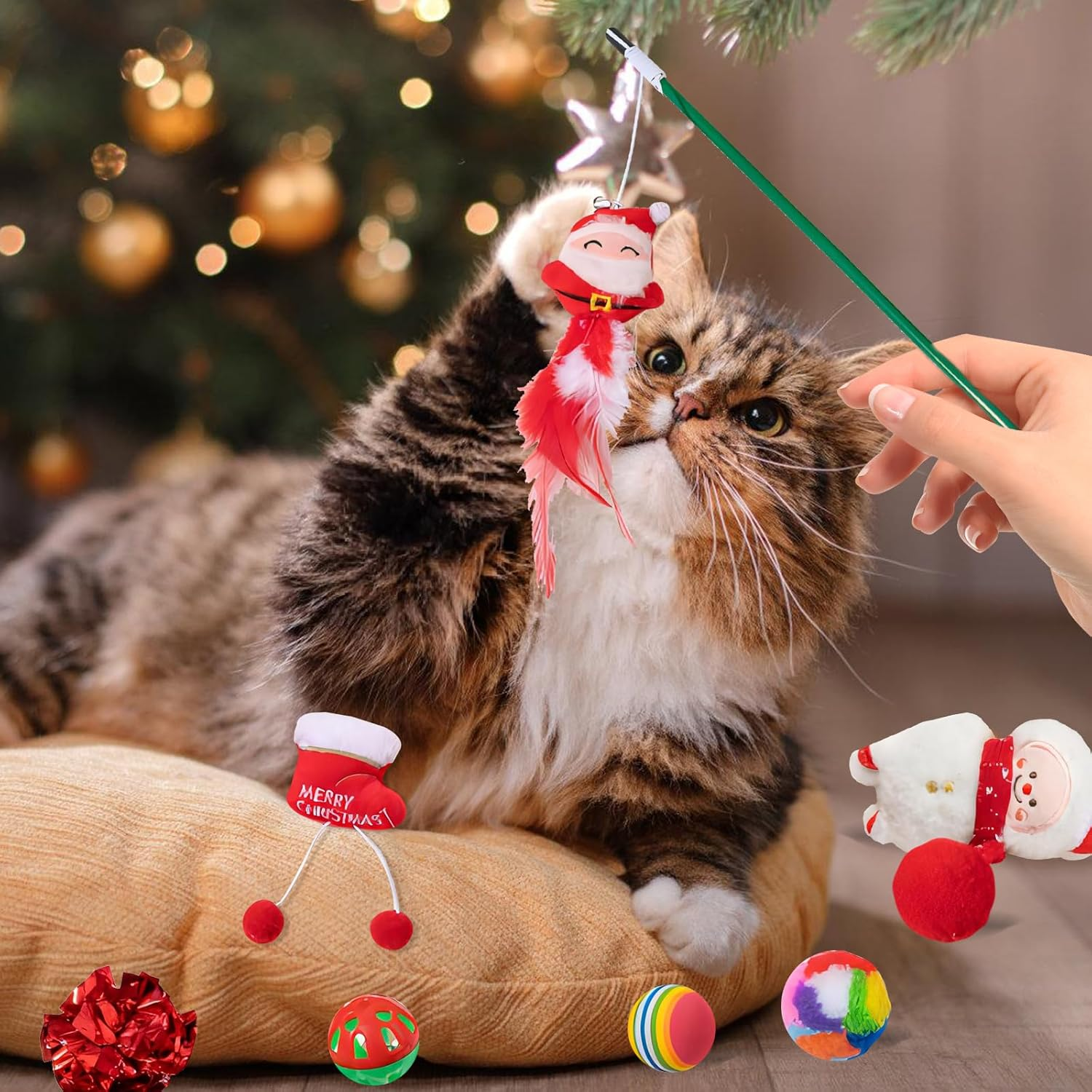 15 Pcs Cat Toys, Kitten Interactive Toys Set, Kitten Christmas Toy, Christmas Cat Toy, Cat Interactive Toys, Indoor Cats Kitten Fun Toy, with Fluffy Mouse Various Balls Feather Toy Cute Doll image number 1