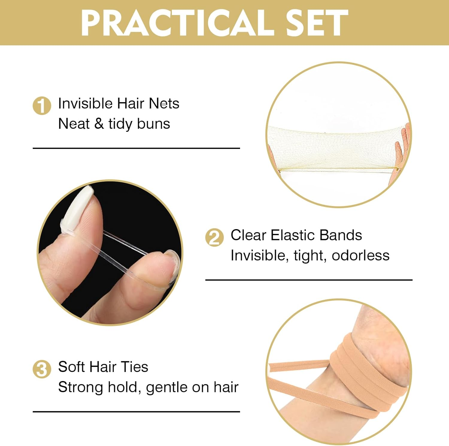 328 Piece Hair Pins Small Bobby Pins Set - 104 U-Shaped Hair Pins, 104 Bobby Pins, 100 Rubber Bands, 15 Hair Net Bun, 5 Scrunchies, Hairstyle Accessories for Girls and Women with Storage Box (Gold) image number 1