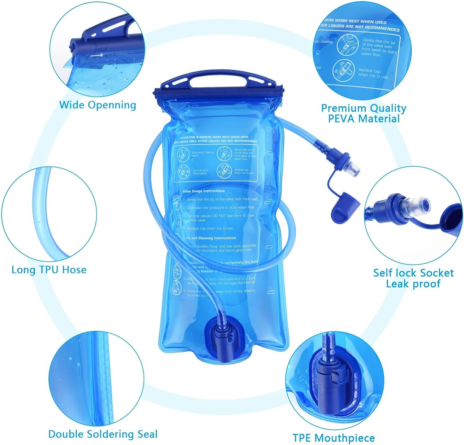 Hydration Bladder, 3 L 2 L 1.5 L Water Bladder BPA Free, Leak Proof Water Reservoir for Hiking, Camping, Backpacking and Biking image number 4