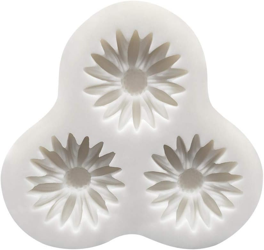 Premium Daisy Chrysanthemum Flower Silicone Fondant Molds for Chocolate Cookies Cupcake Cake Candy Moulds 3 Cavities Baby Shower, White image number 1