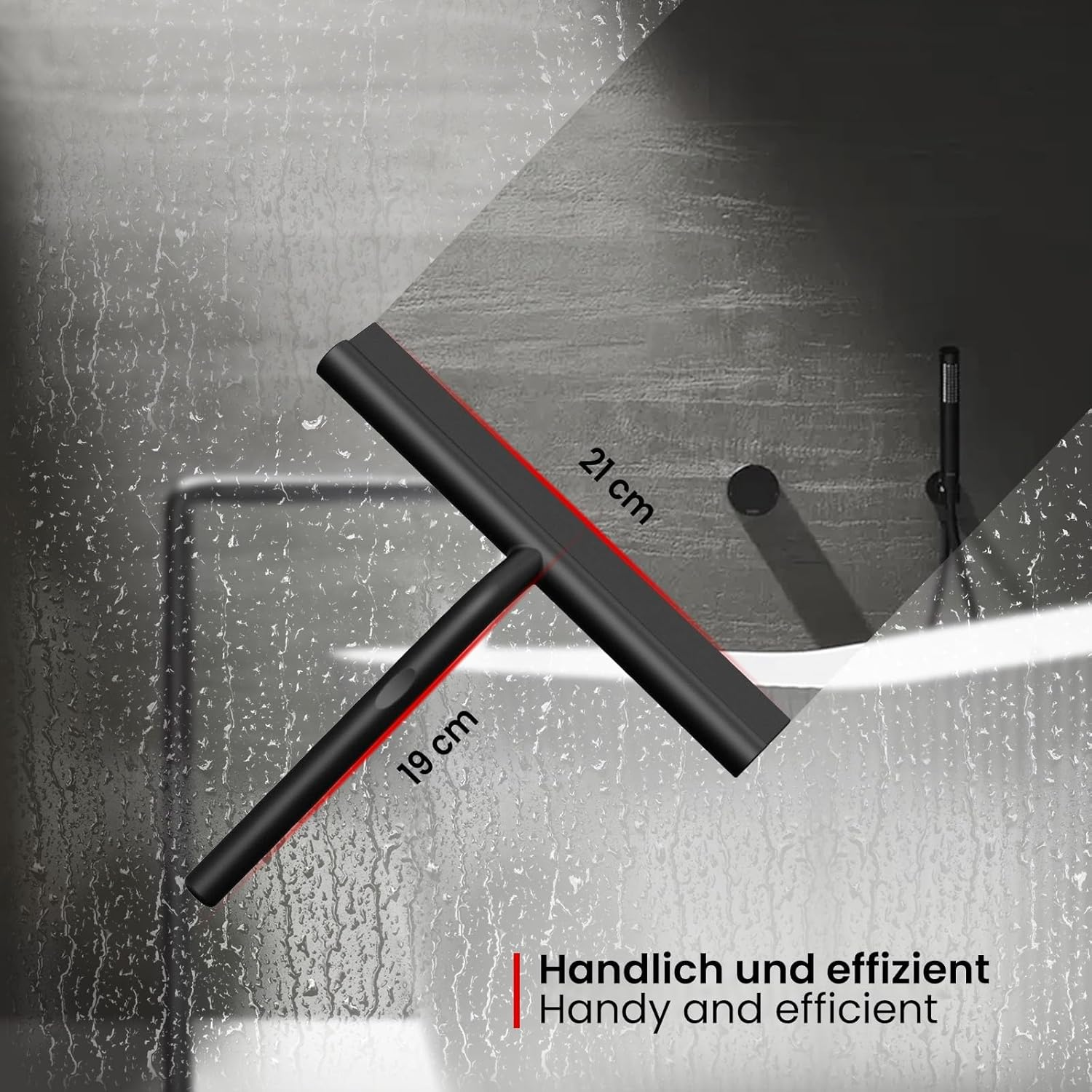 Ecooe Silicone Shower Squeegee with Hanger, 8 Inches Shower Glass Cleaner Wiper, Black Window Squeegee Scraper with Stainless Steel Core for Home Bathroom Kitchen Car Glass Doors image number 2