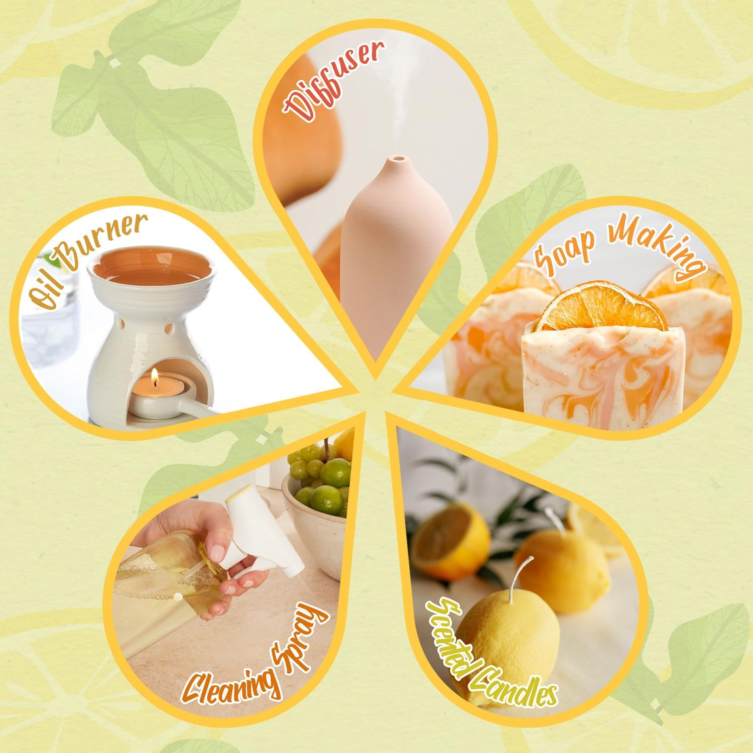 SALKING Citrus Burst Essential Oils Set, Premium Pure and Natural Essential Oils, Fragrance Oil Scented Oils Set for Oil Diffusers 6 X 10 ML - Sweet Orange, Bergamot, Lemon, Grapefruit, Lime, Yuzu - Floral 2 image number 2