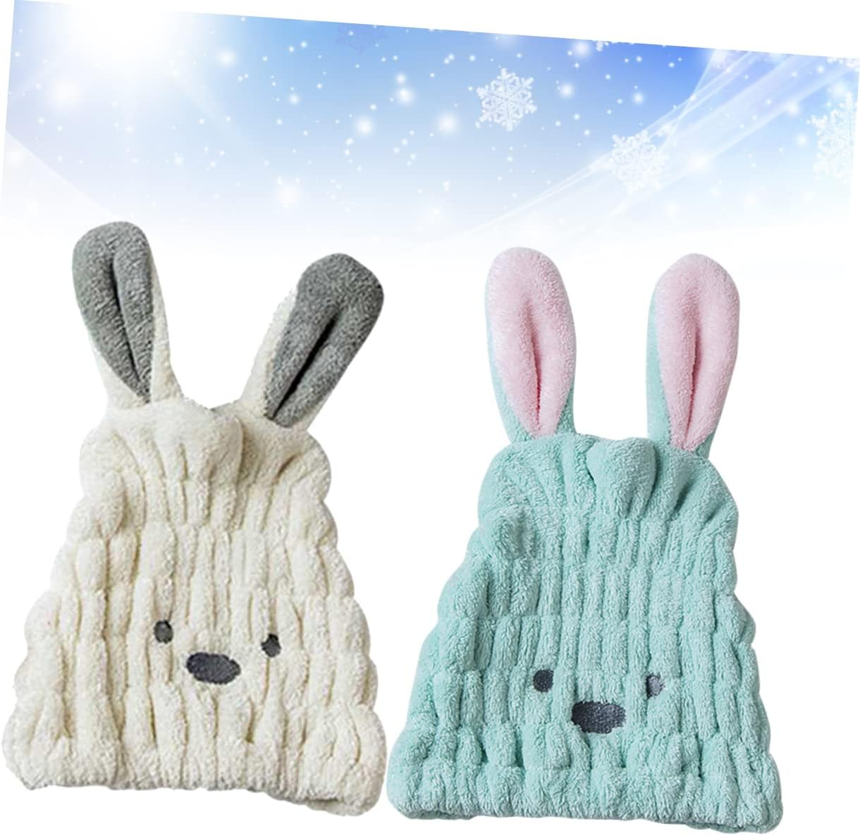 LALAFINA 2Pcs Soft Fleece Hair Drying Cap Absorbent Quick Drying Comfortable Rabbit Ears for Daily Use Hair Care - As Shown image number 6