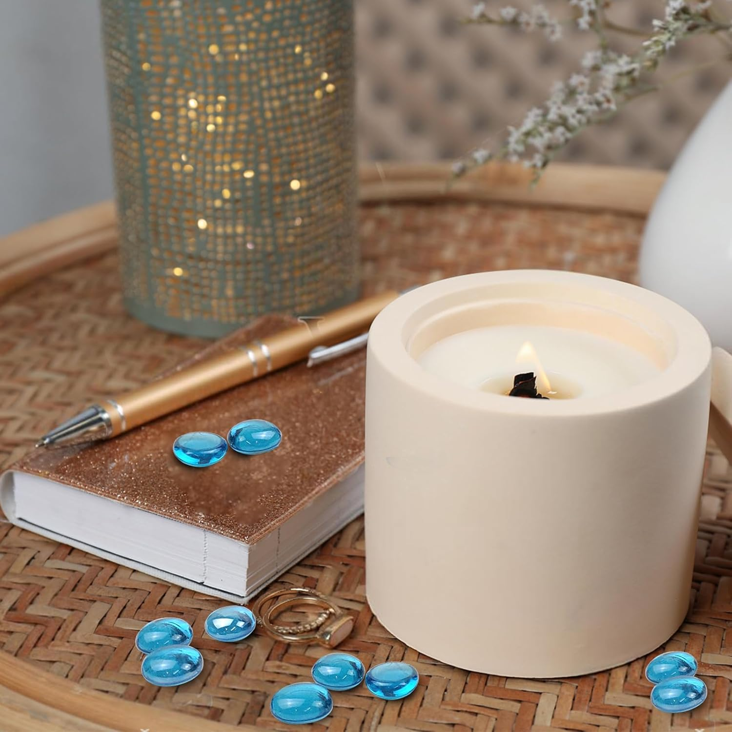 5Lb Blue Flat Glass Marbles for Vase Fillers, 500 PCS Glass Pebbles, Decorative Glass Rocks for Vase Fish Tank Candle Fountains Crafts Centerpieces Firepit and Home Decor image number 2