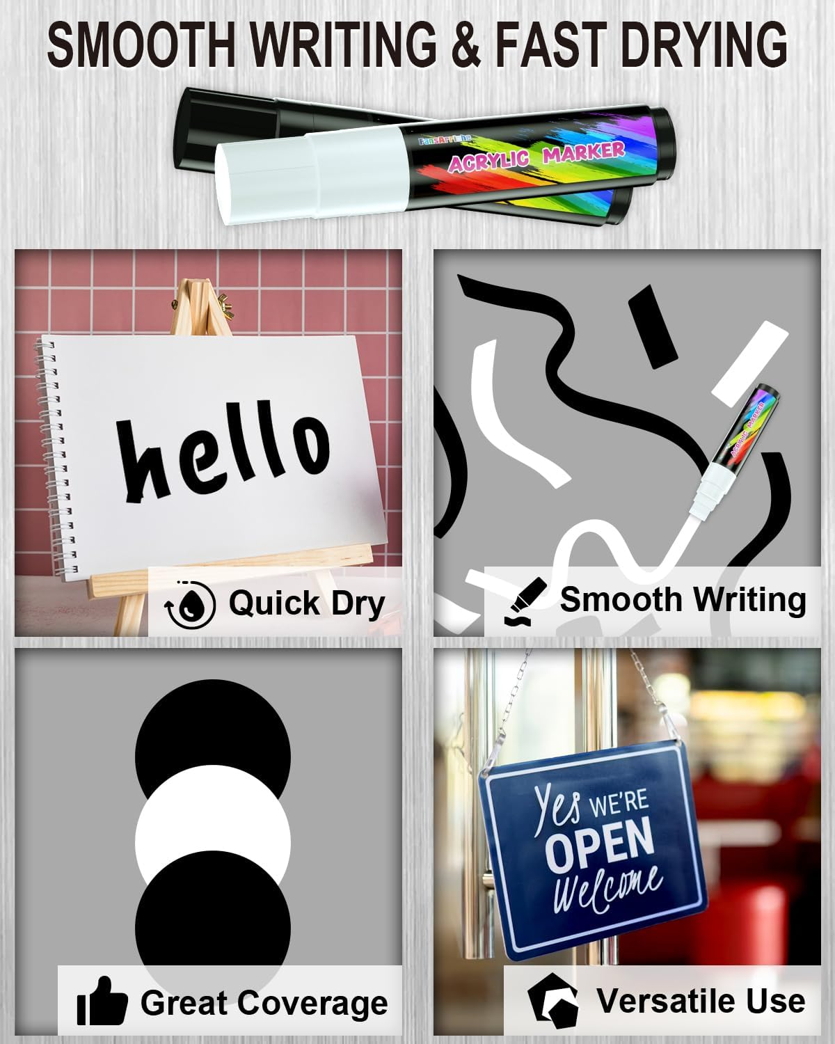 Fansarriche Acrylic Paint Markers, 15Mm Jumbo Felt Tip, Black and White Colored Waterproof and Permanent Paint Pens for Tagging, Signs, Calligraphy, and Outdoor Paintings - 24 Colors image number 7