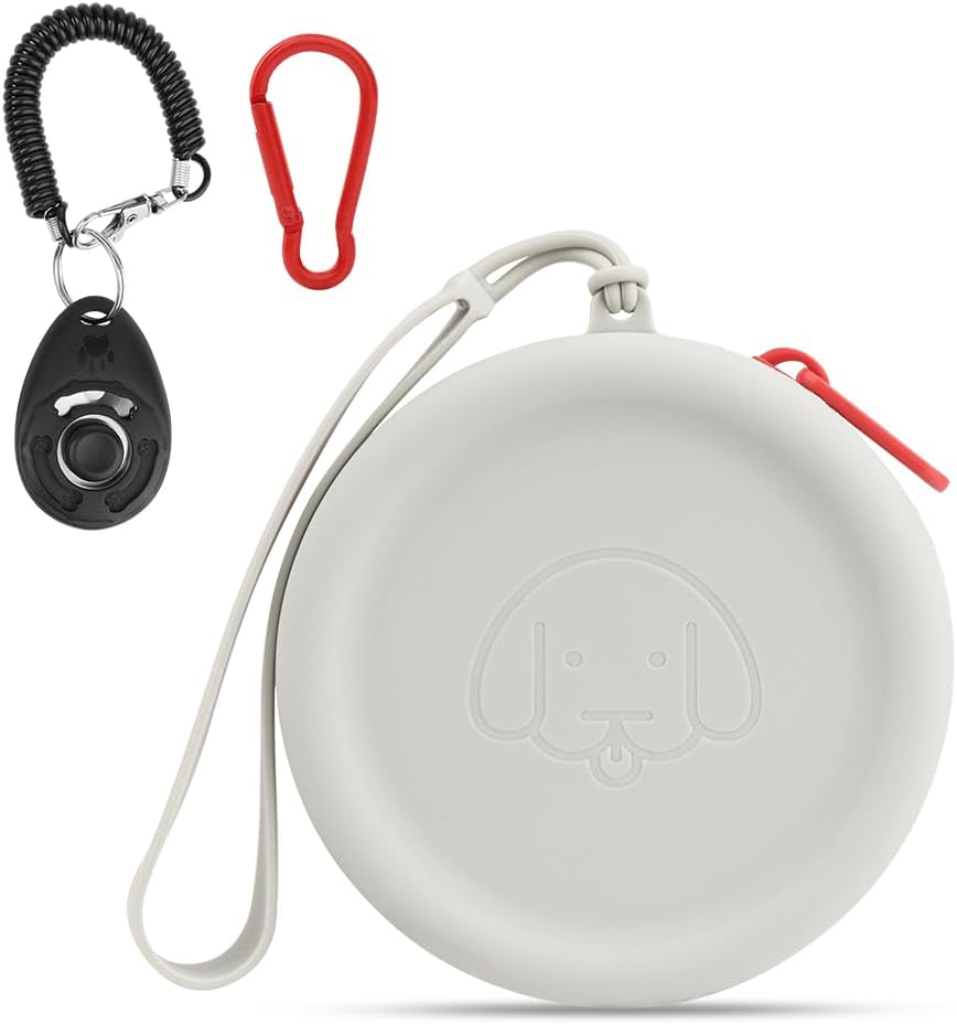 WALLFID Silicone Dog Treat Pouch Small Bag,With Pet Training Clicker,Walking Bag for Dog and Cat, Pocket Size, Easy to Clean, Odorless, Zipper Design,Moisture-Proof,Travel Walking Bag.(White) image number 7