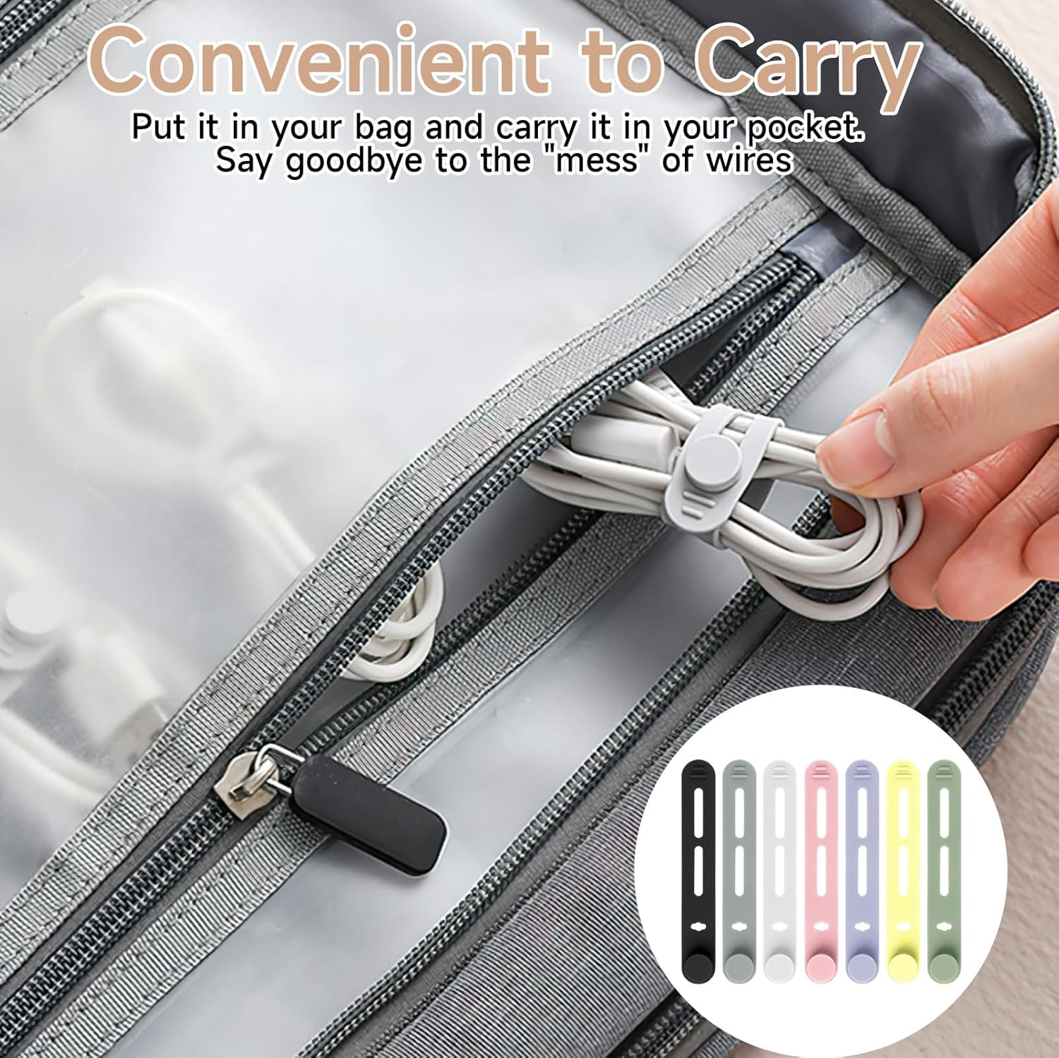 10 Pack Silicone Cable Ties Cord Organizer Strap, Colorful Reusable Wire Wrap Management with Lock Buckle, Elastic Cord Organizer Strap with Wire Clips Labels for Neat Cable Management (7 Color)