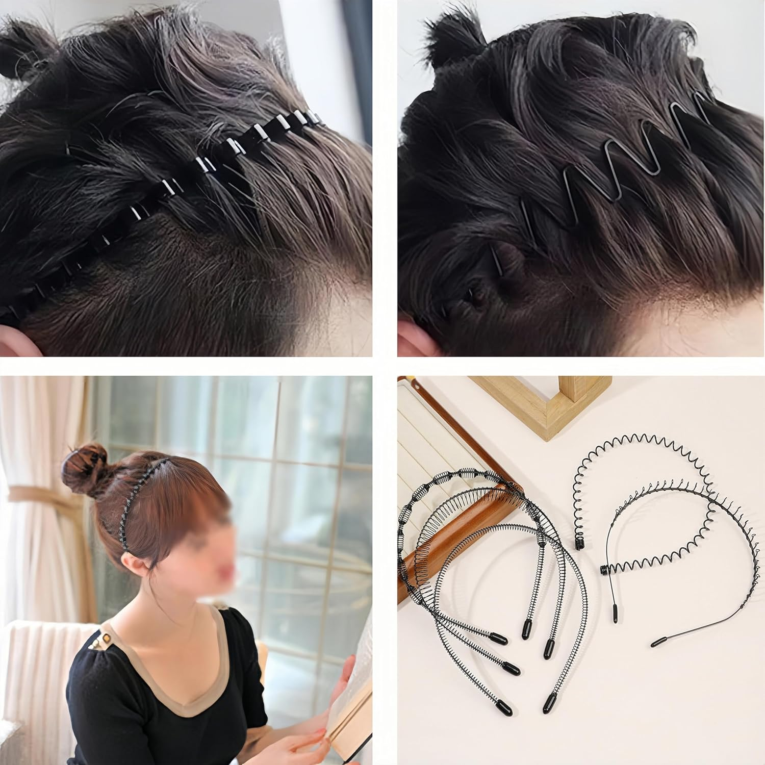 Aknebriax 12 Pieces Headband for Men Adjustable Wavy Black Hair Band Non-Slip Hair Hoop Unisex for Home, Outdoor, Sports and Yoga Accessories(Black) image number 1