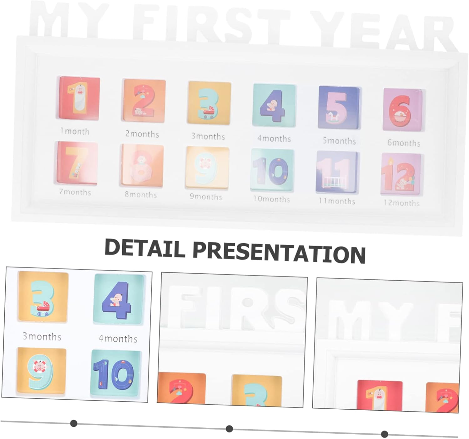 Toddmomy Boy Girl Growth Photo Frame Month Milestone Frame Back Stand White Picture Holder for First Year image number 1