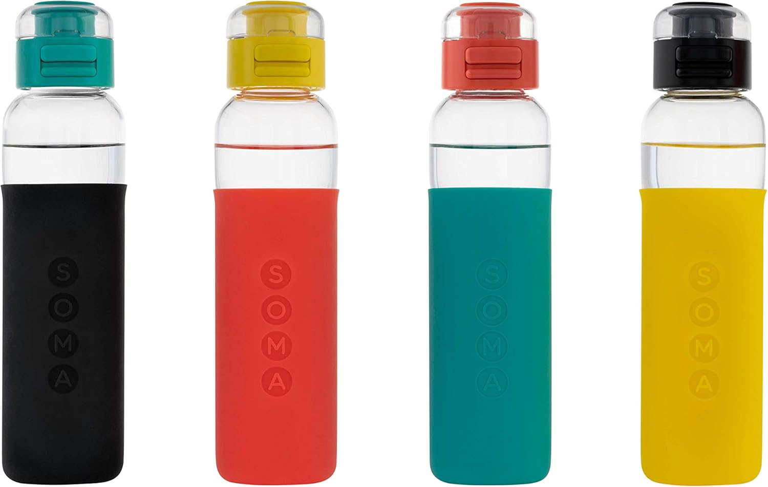 SOMA Glass Water Bottle with Silicone Sleeve, Sport Cap, 17-Ounce, Aqua image number 3