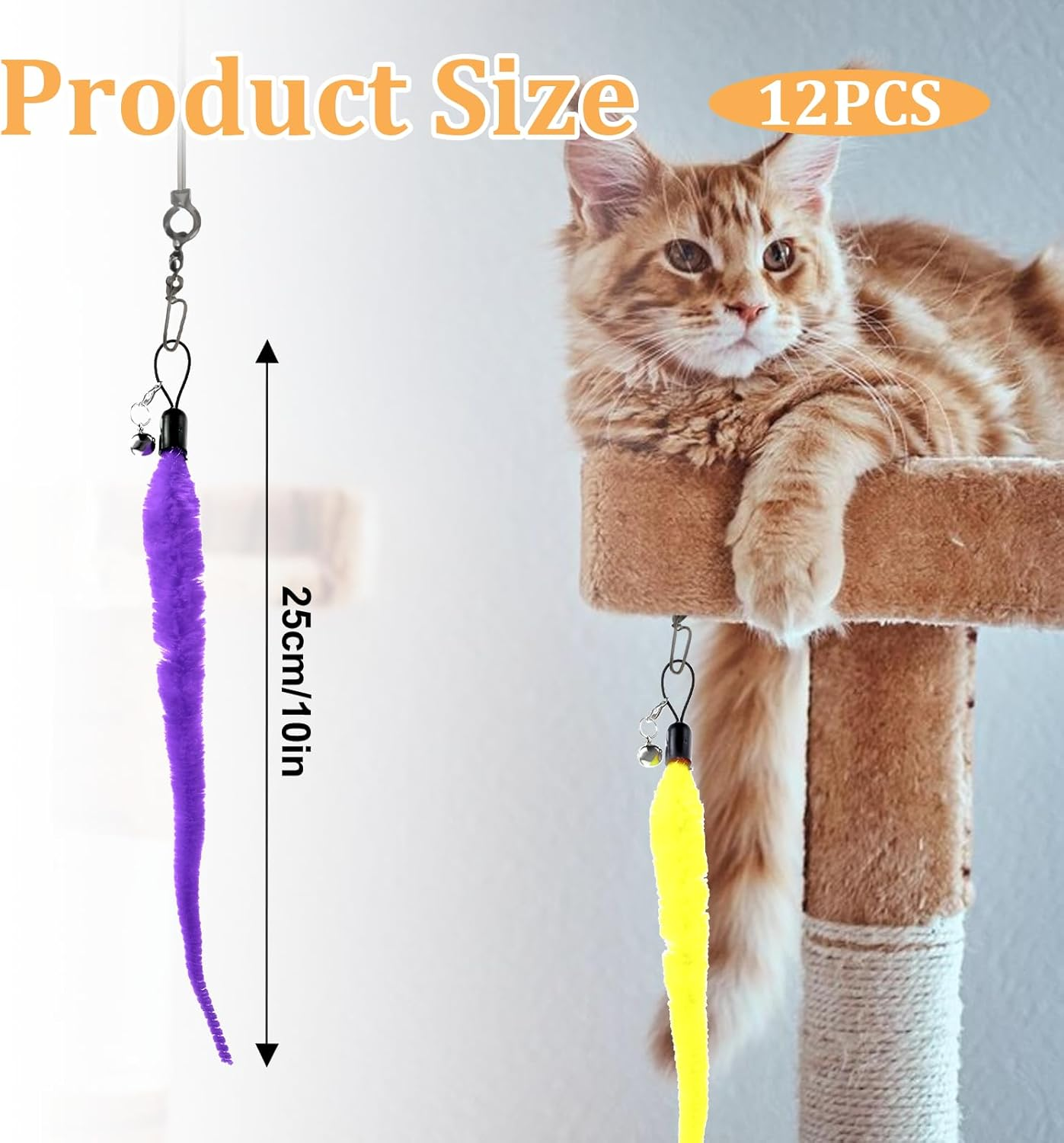 Innohhustle 12 Pcs Cat Worms Refill, Cat Toys Wand Replacement, Cats Feather Toy Replacements Cats Wand Toy Accessories image number 2