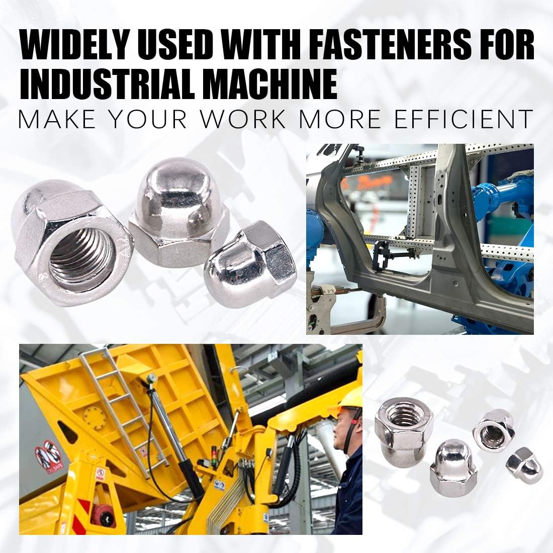 Swpeet 100Pcs 304 Stainless Steel Serrated Metric Acorn Cap Nuts Hex Dome Cap Assortment Kit, 7 Sizes - M3 M4 M5 M6 M8 M10 M12 image number 2