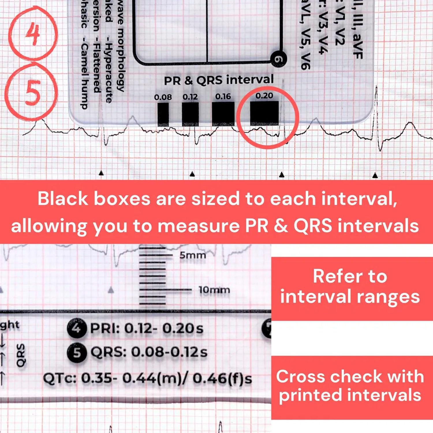 ECG 7 Step Ruler, ECG/EKG 7 Step Ruler Card for ECG/EKG Interpretation, Portable Pocket ECG EKG Card Ruler ECG Reference Guide with Protect Sheath, ECG/EKG Assessment Tool(1Pcs)
