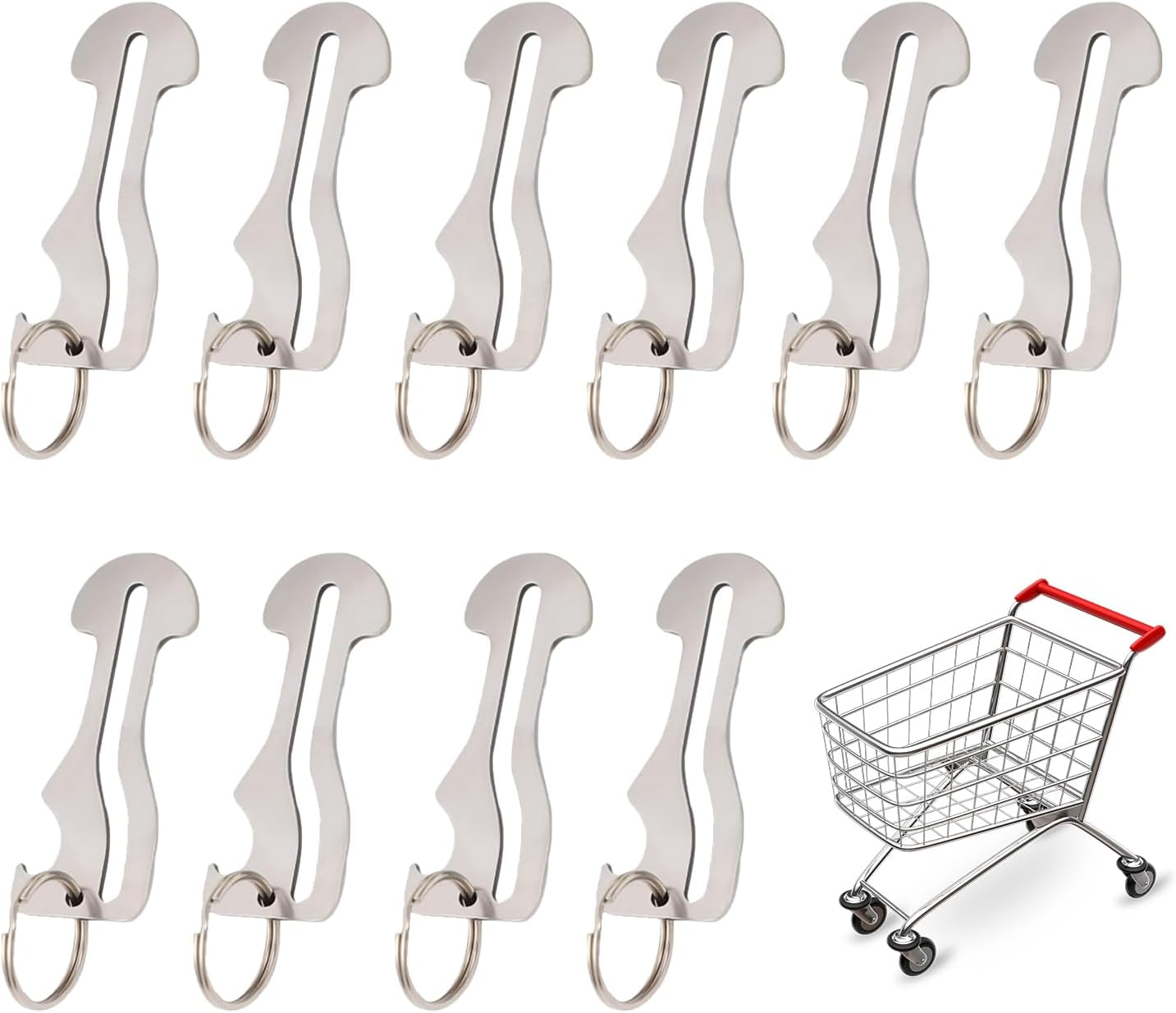10Pcs Stainless Steel Shopping Trolley Token and Remover Key Rings for Supermarket and Convenience Store Unlock image number 5