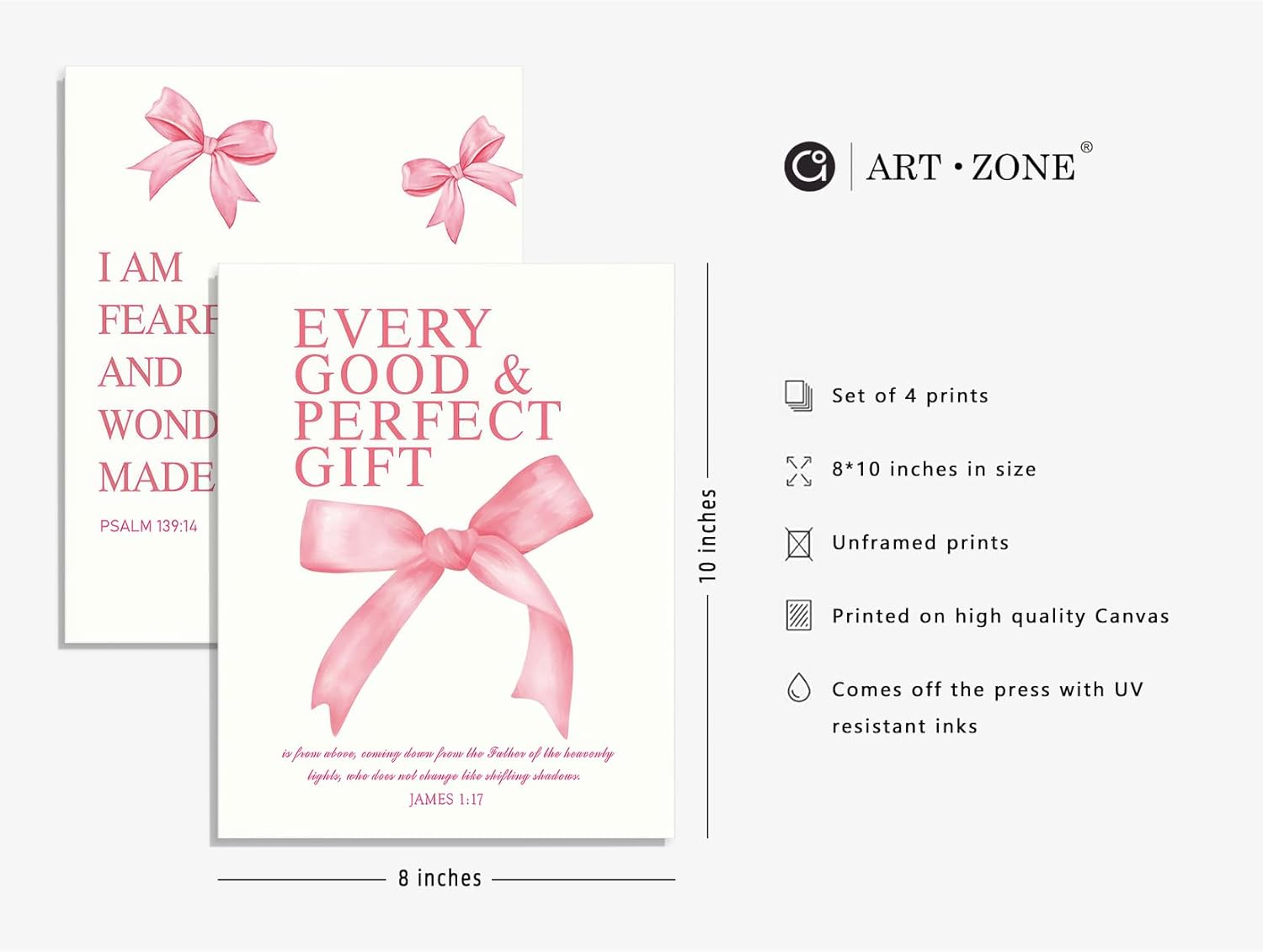 Pink Bow Prints Poster Wall Art Coquette Room Decor, 8X10 Inch Canvas Prints Unframed Set of 4, Pink Room Decor for Teen Girls Bathroom Wall Art Posters image number 6