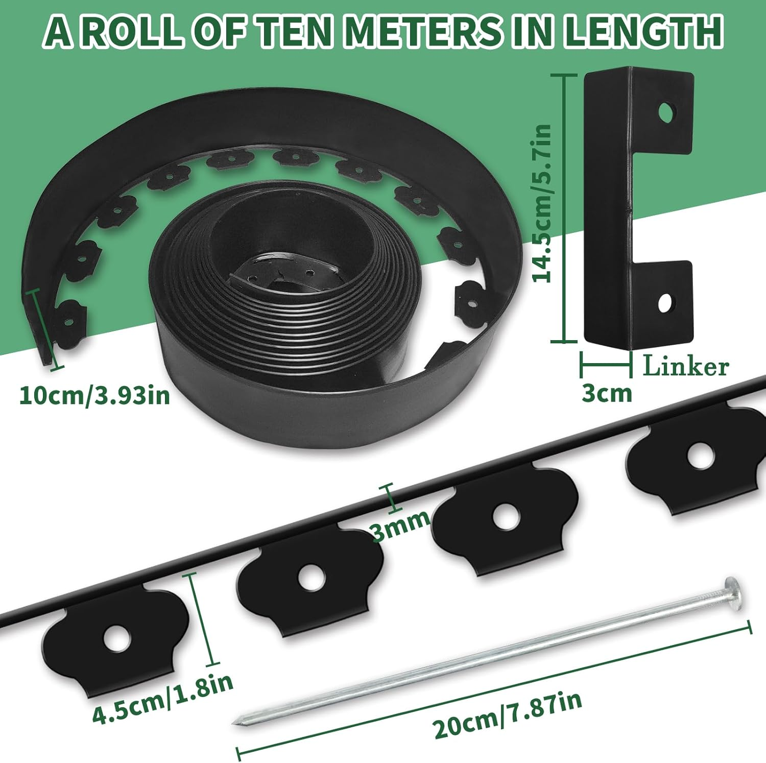 Lawn Edging Kit, 4 Inch High Flexible Lawn Edging Border Kit for Lawn Trimming with 30 Steel Anchors, 33 Ft Long. image number 1
