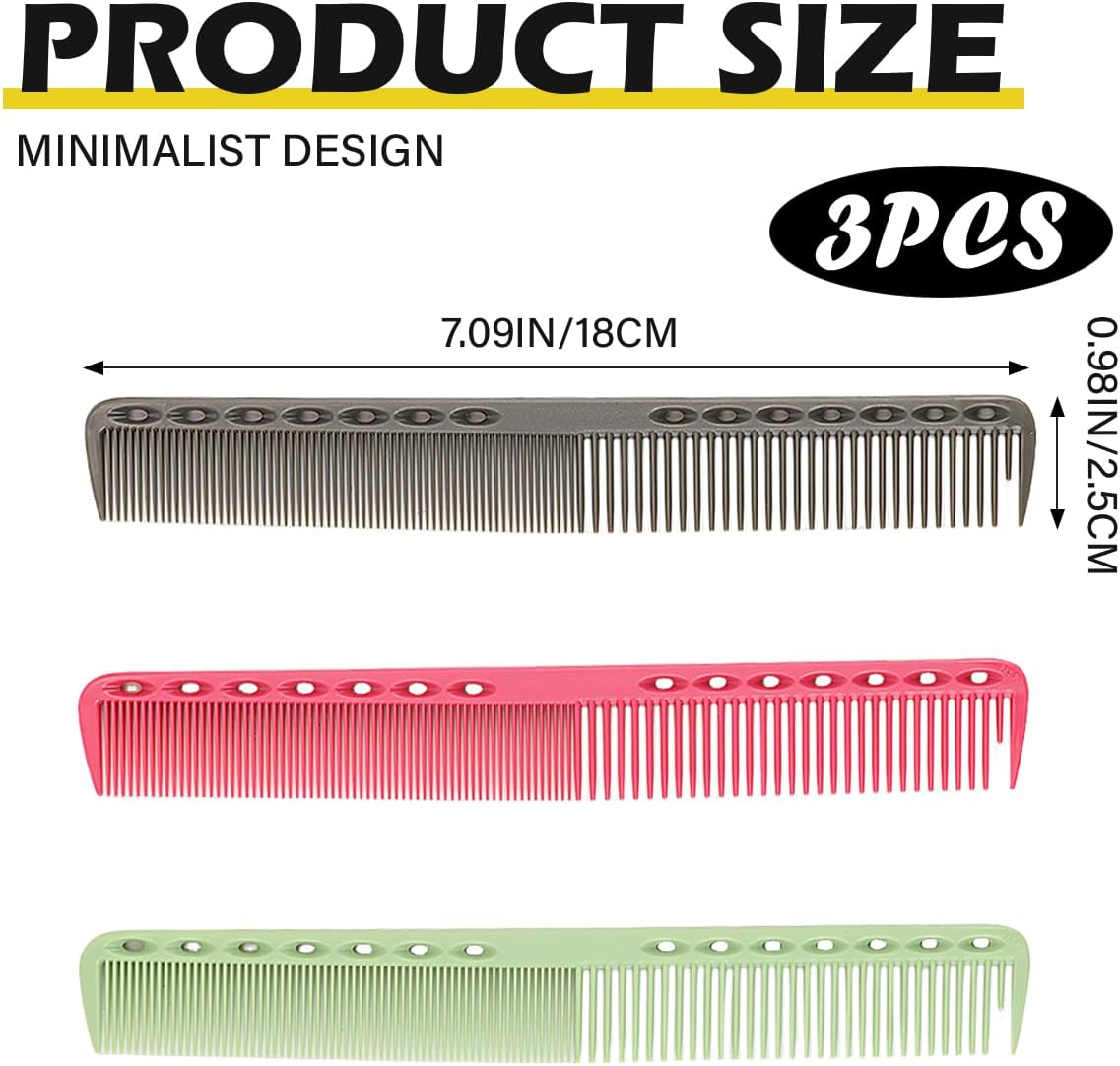 ZJIVQO 3Pcs Hairdressing Comb Set Professional Cutting Comb Salon Hairdressing Comb Heat Resistant Baber Comb for Hairdressers Strong Durable Medium Fine Tooth Hair Comb (Mixed Color) image number 5