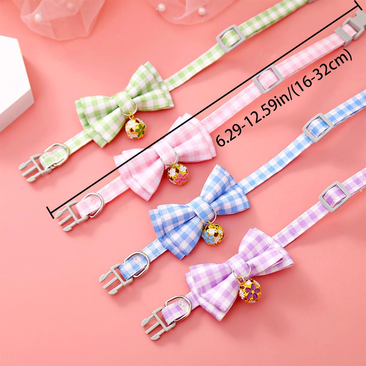 Ainvhh 4 PCS Cat Collar Summer Cat Collar with Removable Bow Ties, Cute Flower Plaid Kitten Collars with Bell, Quick Release Safe Buckle Adjustable Cat Kitten Collar for Kitty Adult Cats,Pet Supplies image number 3