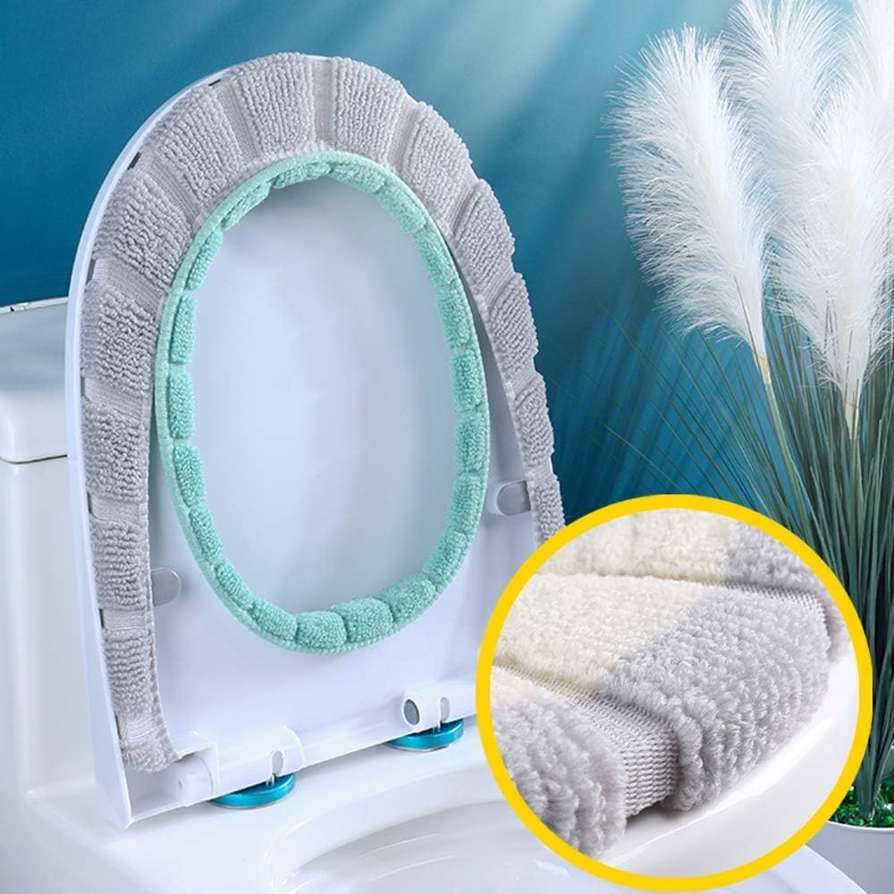 3 Pcs Soft Toilet Seat Cover Pad O Type Warmer Stretchable Thicker Washable Cloth Double Color