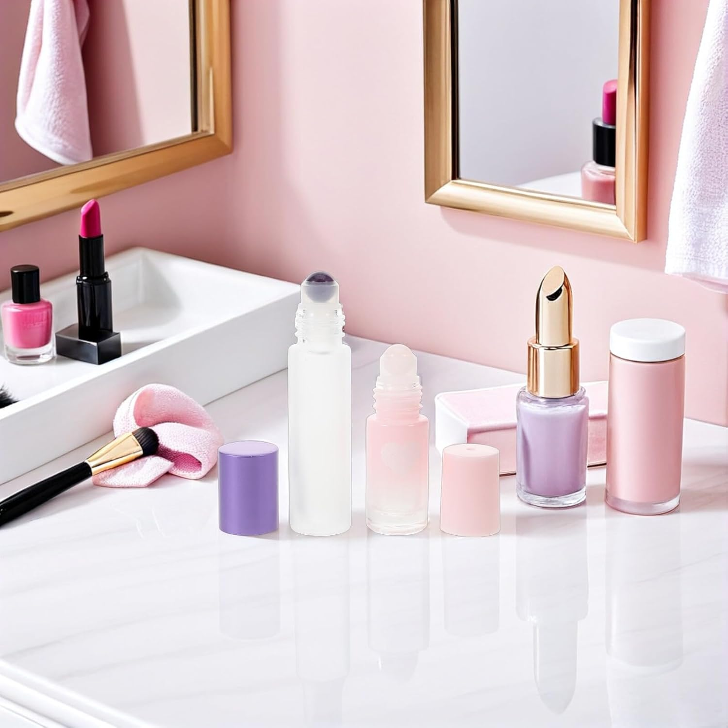 Anneome 6Pcs 5Ml Essential Oil Roller Bottles Set, Refillable Glass Roll-On Perfume Bottles with Leak-Proof Crystal Roller Heads, Travel Aromatherapy Massage Oil Containers image number 2