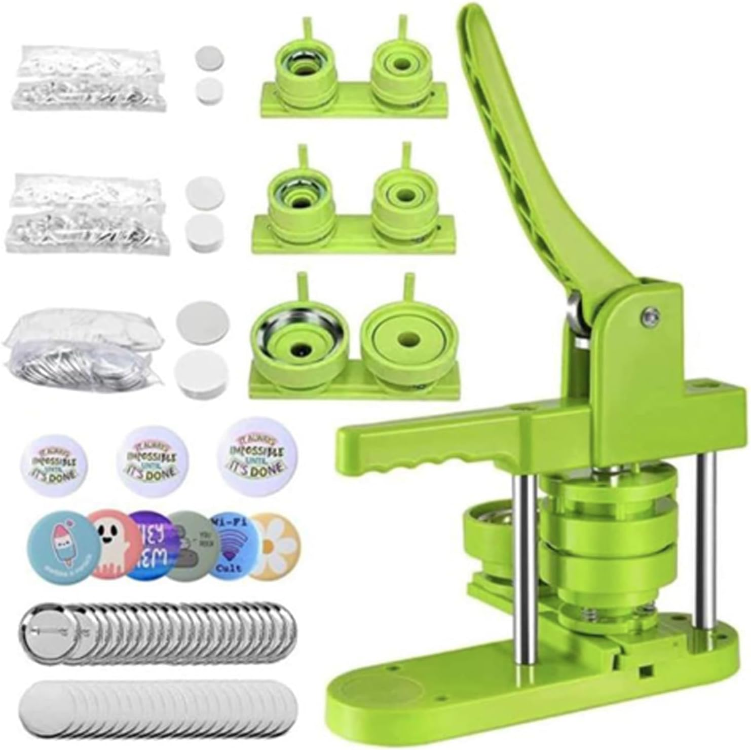 Button Maker Machine 58Mm -Installation-Free DIY Photos Pin Badge Button Maker Press Machine Badge Punch Press with Free Button Parts&Pictures&Circle Cutter (Green-58Mm)