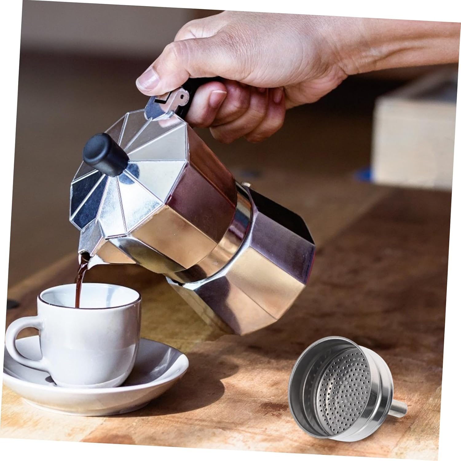 UTHCLO Stainless Steel Non Pressurized Coffee Filter Funnel for Mocha Pot Food Grade Espresso Drip Filter Cup Fits Cups Easy to Clean and Resistant image number 5