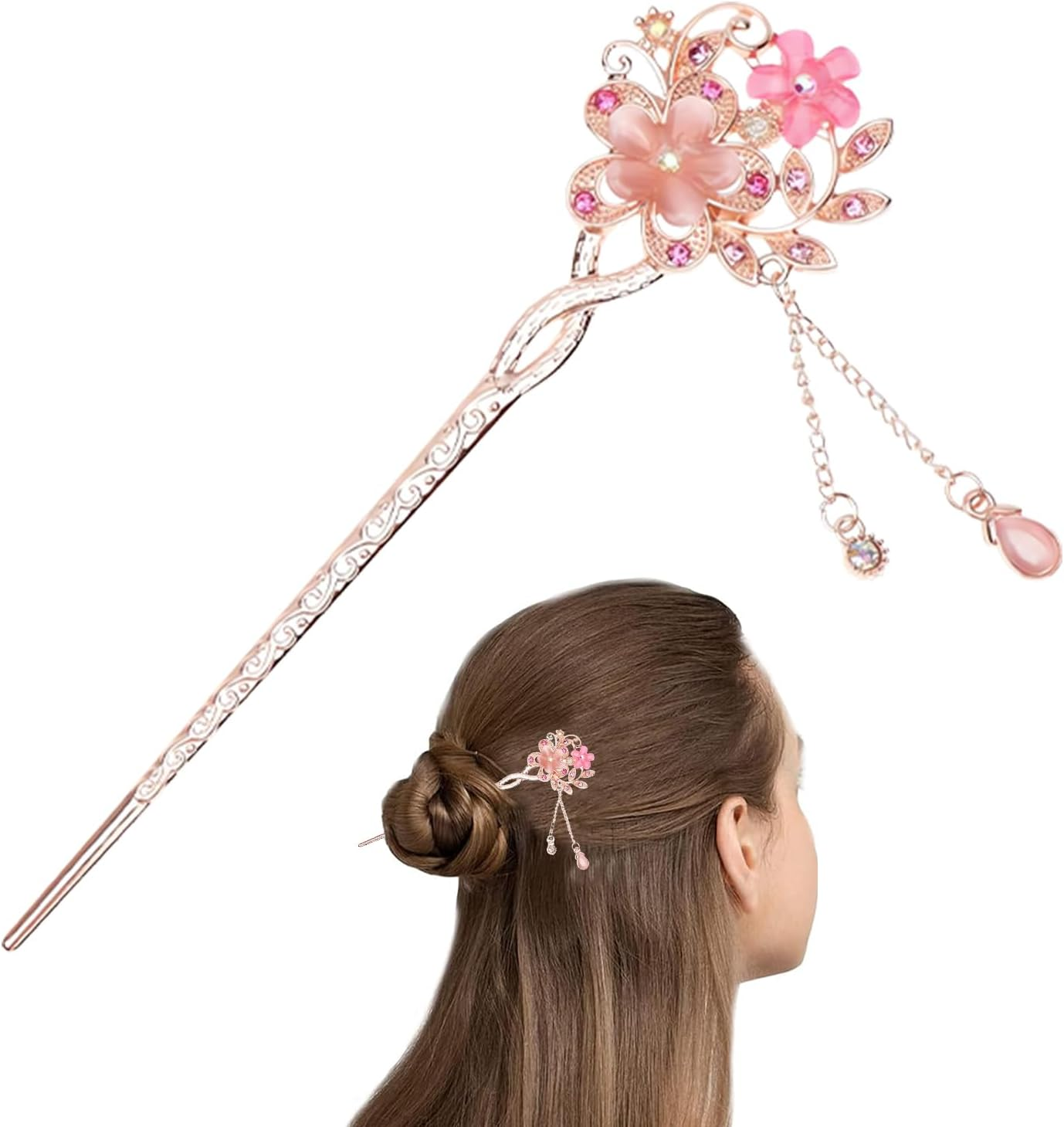 DHWEKU Vintage Hair Stick Hair Stick Hair Sticks Hairpin Vintage Hair Stick Opal Hair Sticks Hair Decor Chinese Hanfu Hair Pins Old Hair Clip (Red) 1 Piece image number 4