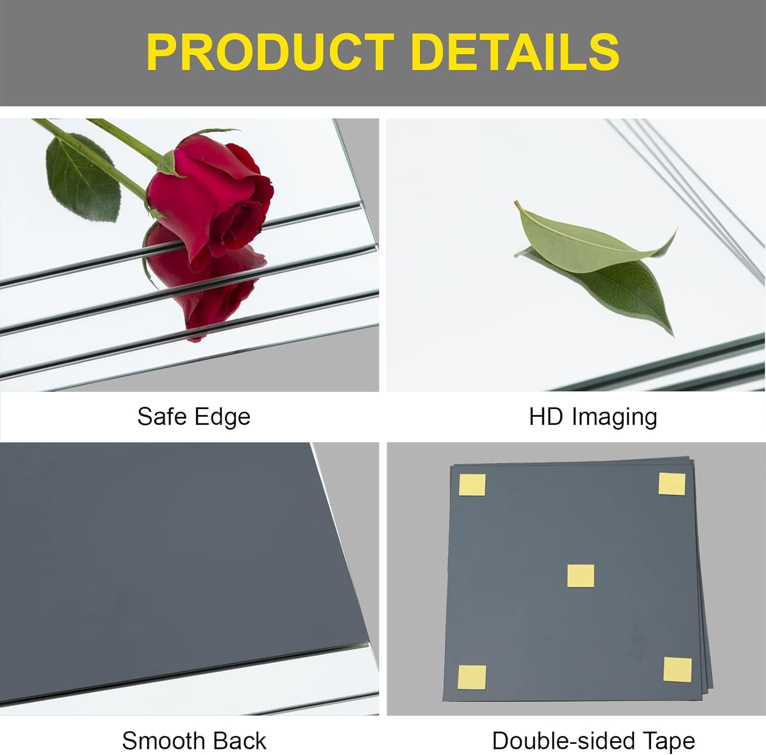 Ruomeng Full Length Mirror Tiles - 12 Inch X 8Pcs Frameless Wall Mirror Set Make up Mirror for Home Gym Vanity Bedroom, Living Room image number 6