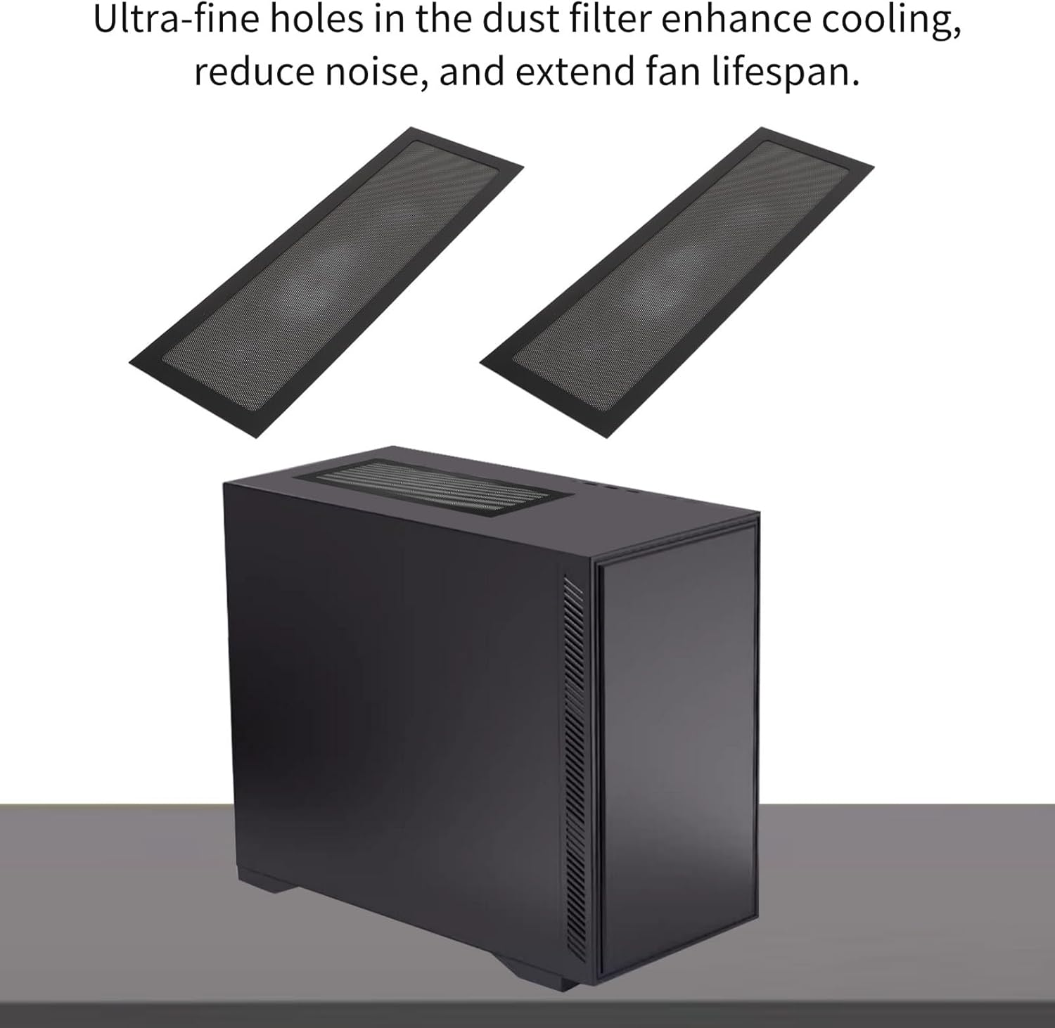 2Pcs Magnetic Dust Filter PC, Computer Fan Filter Grills PVC, 4.72X14.17In Magnetic Frame PC Cooler Fan Dust Filter Fine Mesh for Fan Vent for Computer Cooler Fan (Black) - White image number 5