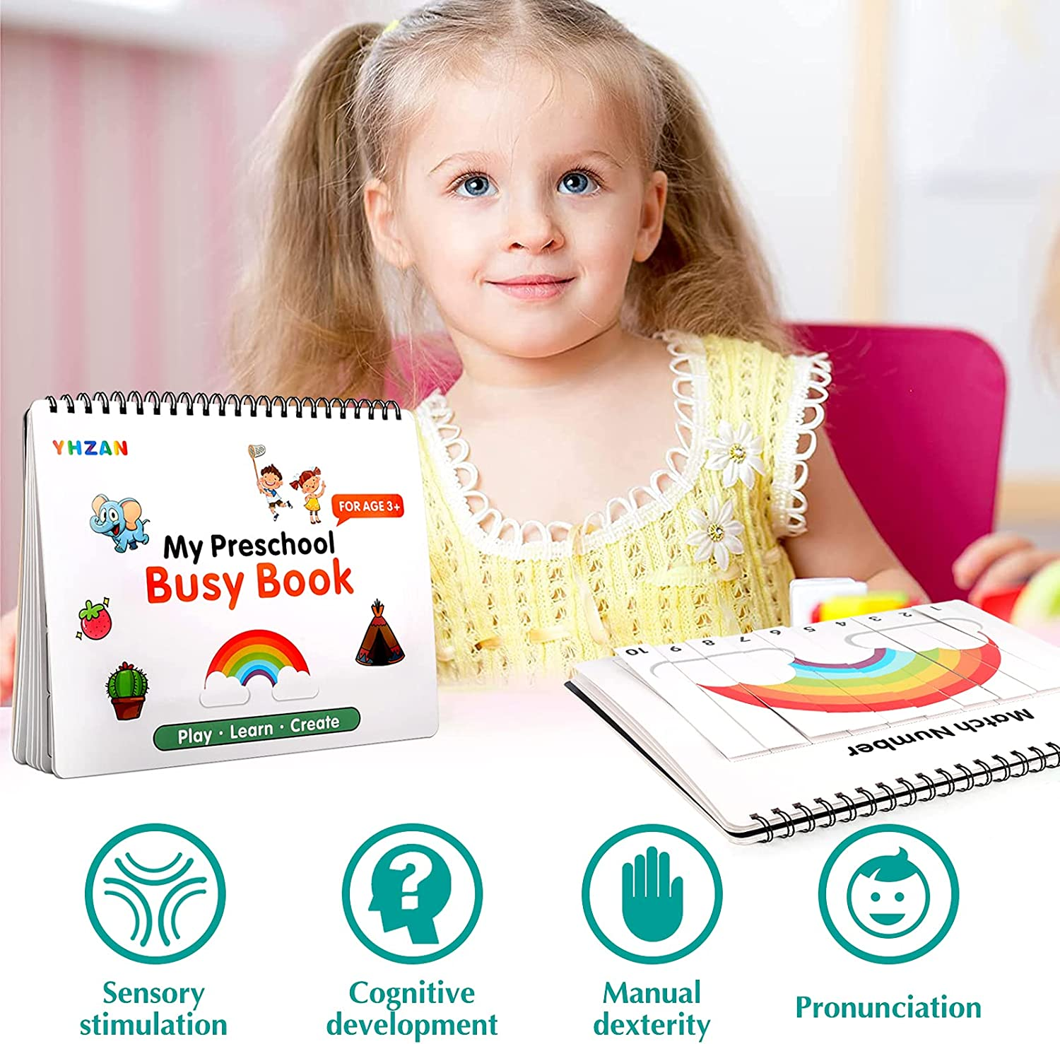 YHZAN Montessori Sensory Toy Preschool Busy Book Toddler Activities 10 Themes for Autism Early Development Aids for Home ABC Shape Color Match Planet Game image number 2