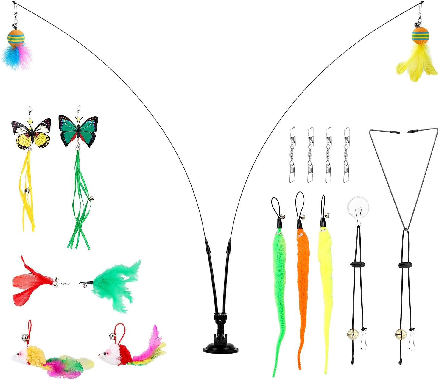 QWORK&reg; 20 Pieces Cat Toys Interactive Cat Toys with Feathers, Balls and Suction Cups