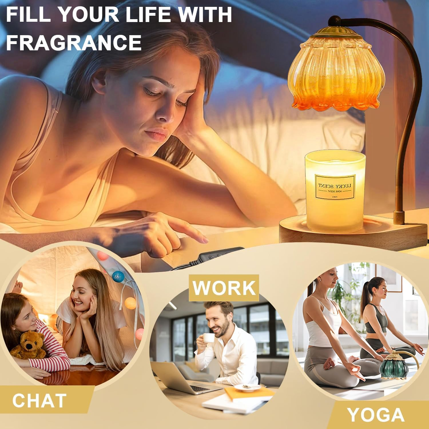 Candle Warmer Lamp with Timer Dimmer,Heat Adjustable,Wax Melt Warmer with 2 Bulbs,Home Decor beside Lamp Gifts for Jar Candles,Scented Candles,Home Decoration (Retro Yellow) image number 1