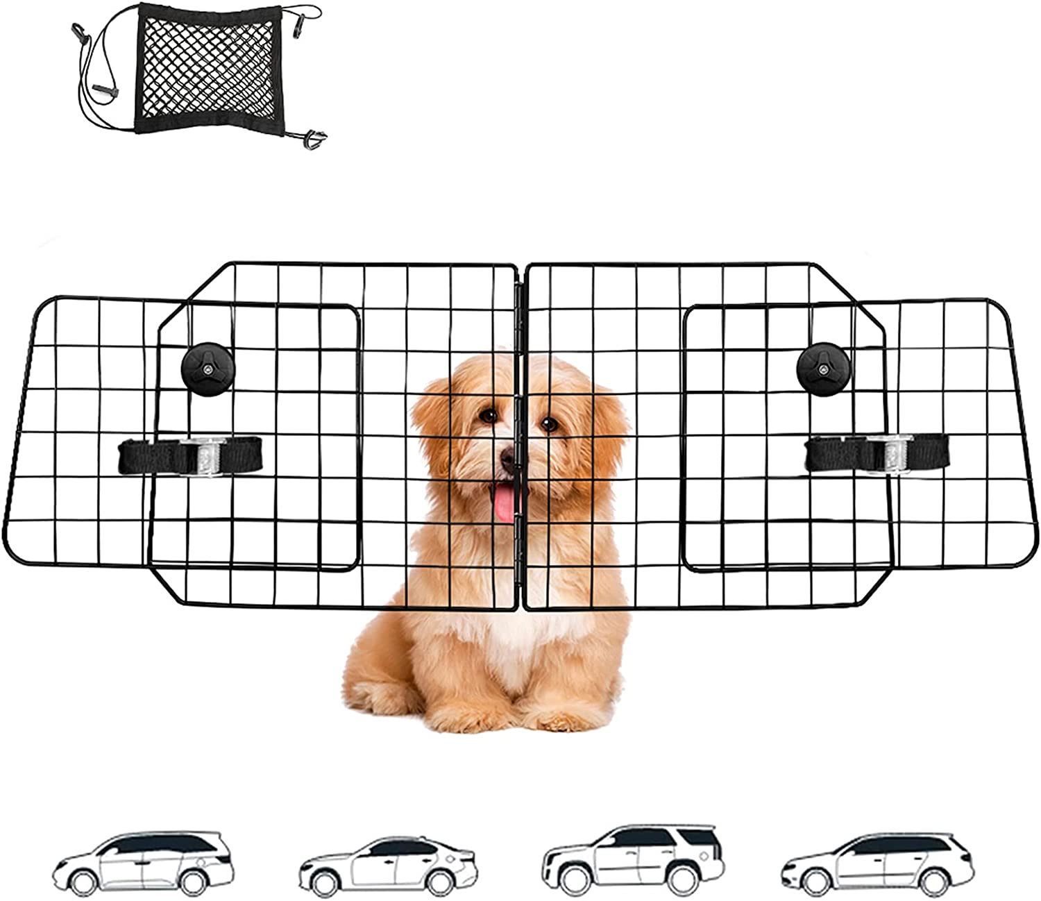 ERYTLLY Dog Car Barriers, Dog Barrier for SUV, Vehicles, Dividers, Dog Barrier for Car Heavy Duty Wire Adjustable Car Dog Barrier with Front Seat Mesh Pet Barrier Net Organizer (Black) image number 6
